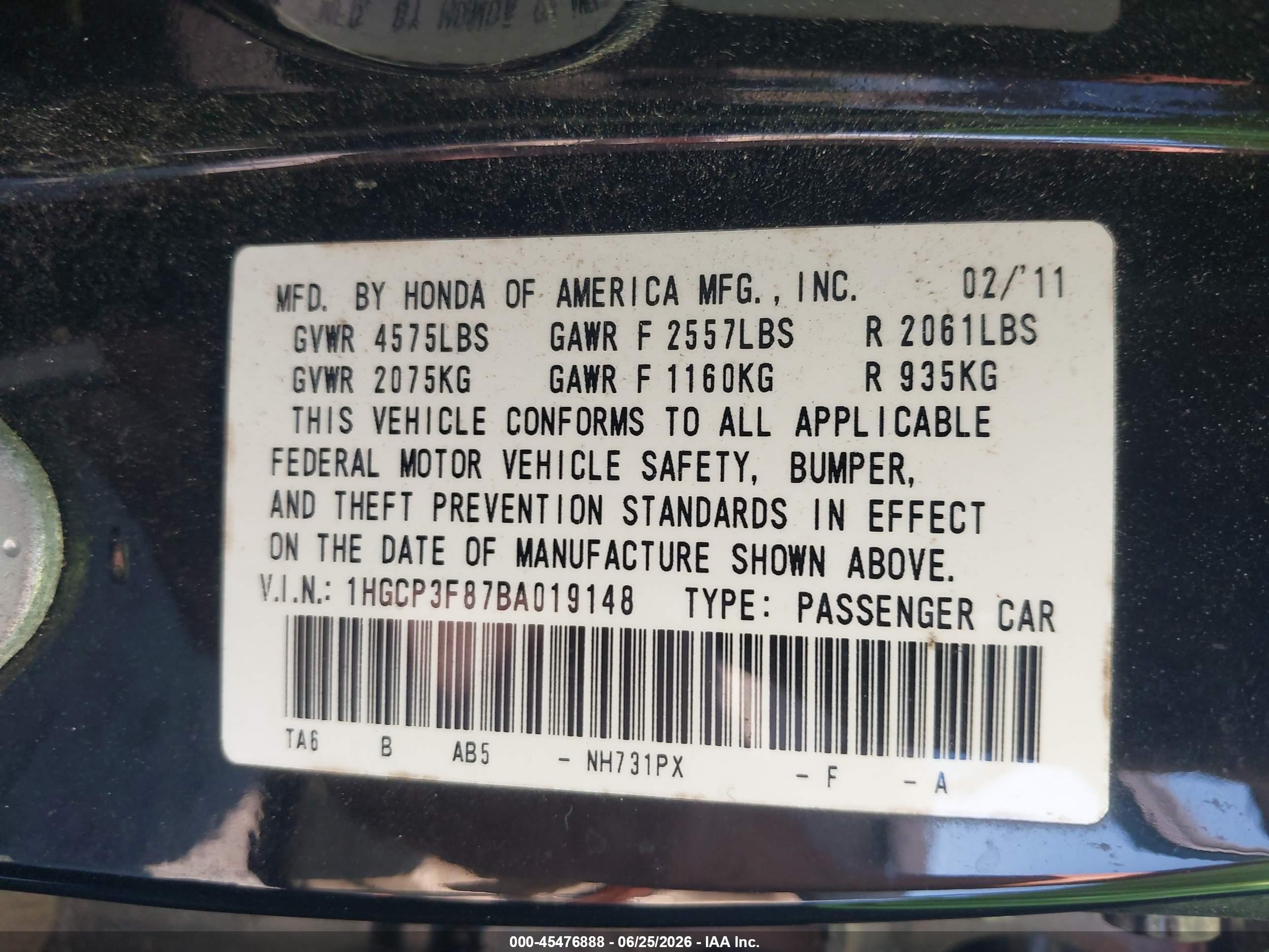 2011 Honda Accord 3.5 Ex-l Black vin: 1HGCP3F87BA019148