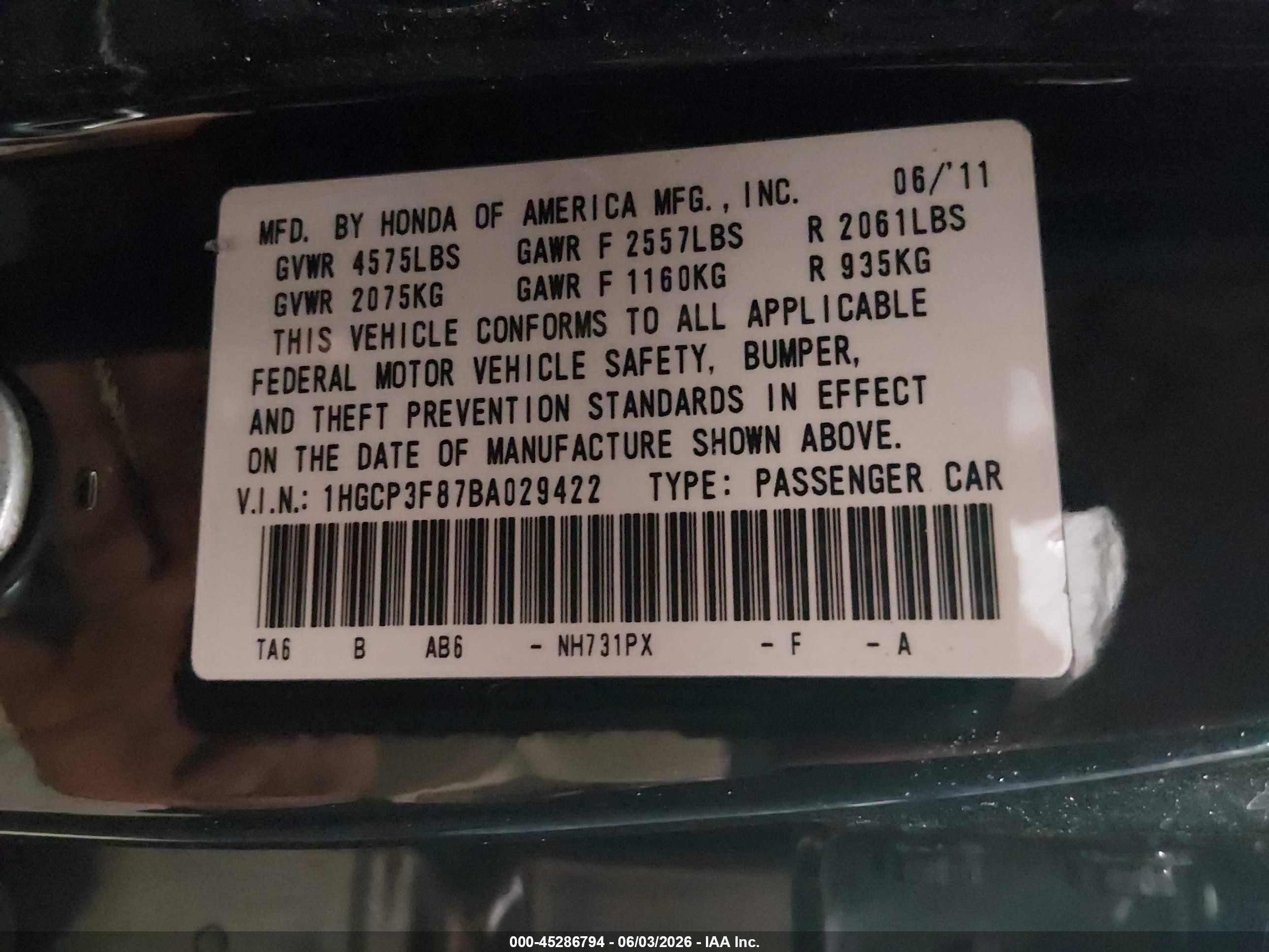2011 Honda Accord 3.5 Ex-l Black vin: 1HGCP3F87BA029422