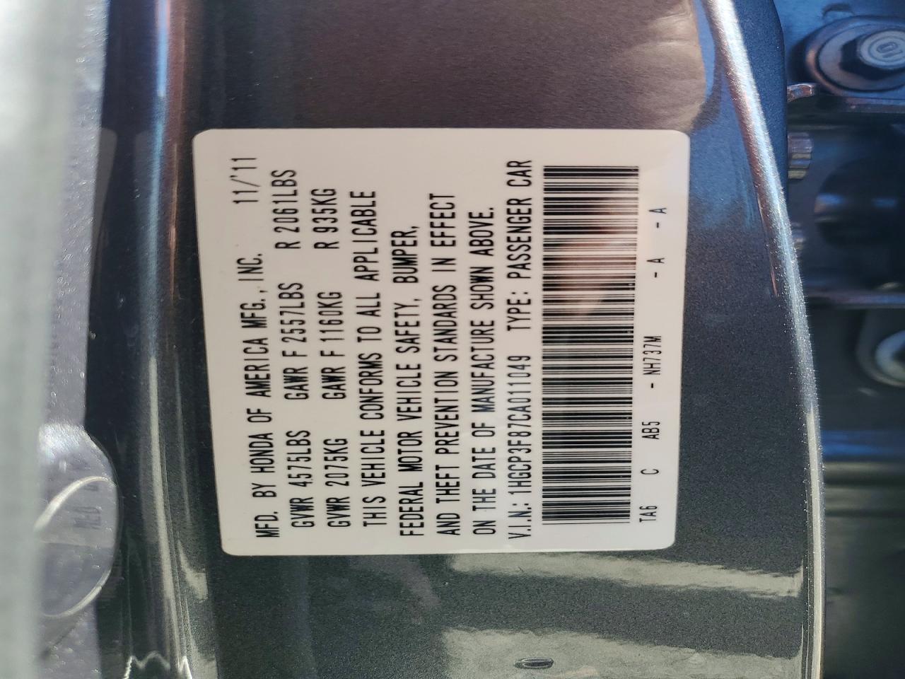 2012 Honda Accord Exl Gray vin: 1HGCP3F87CA011049