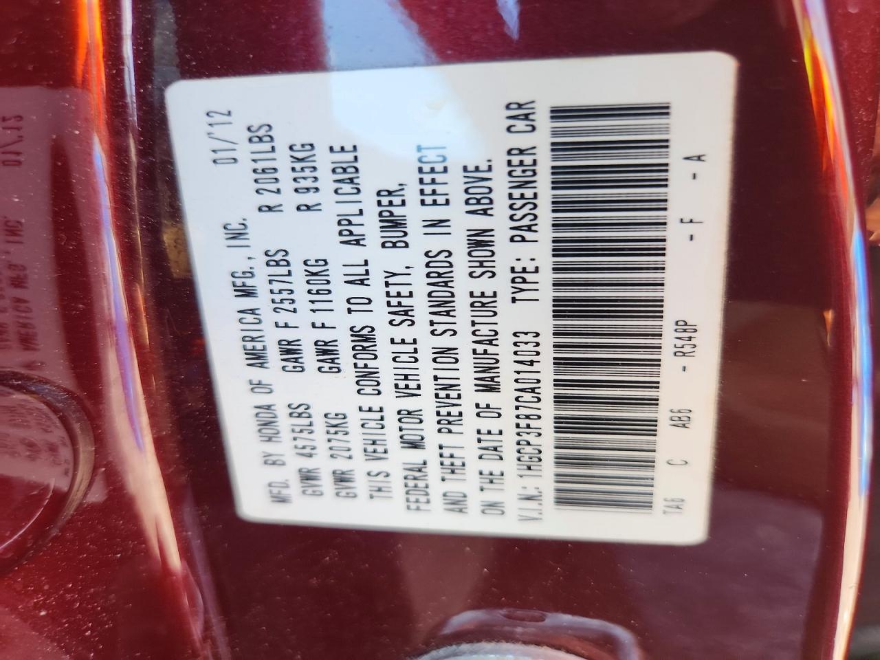 2012 Honda Accord Exl Burgundy vin: 1HGCP3F87CA014033