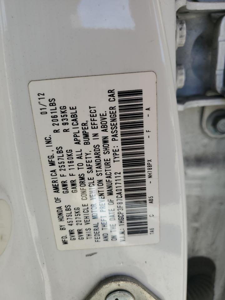 2012 Honda Accord Exl White vin: 1HGCP3F87CA017112