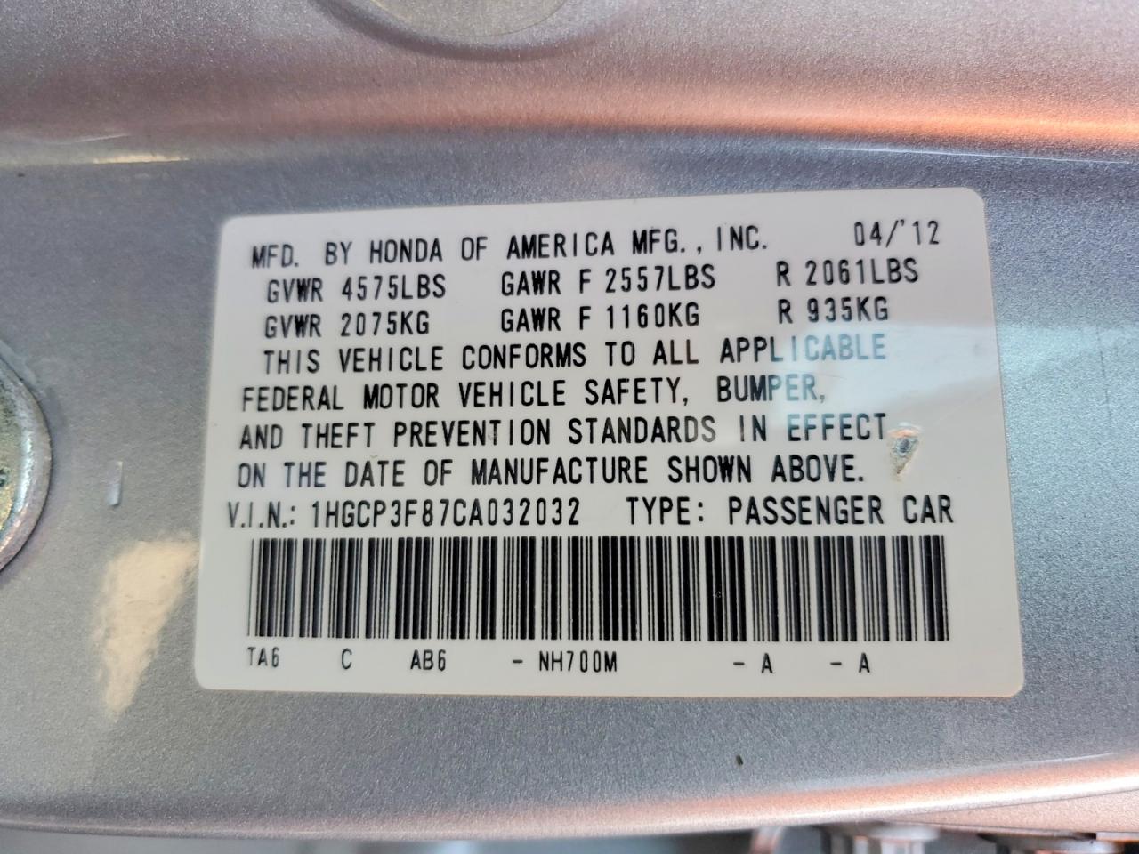 2012 Honda Accord Exl Silver vin: 1HGCP3F87CA032032
