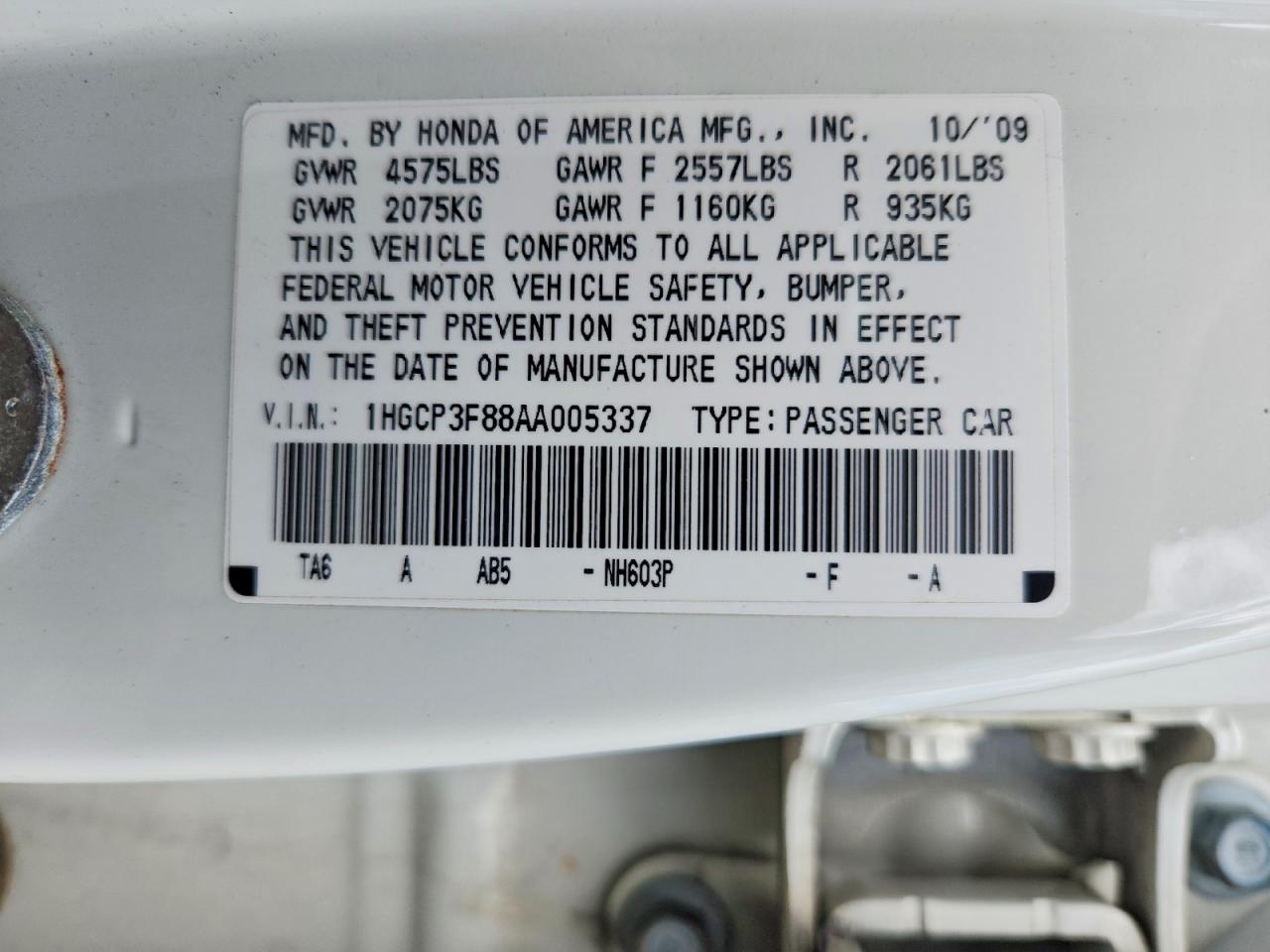 2010 Honda Accord Exl Белый vin: 1HGCP3F88AA005337