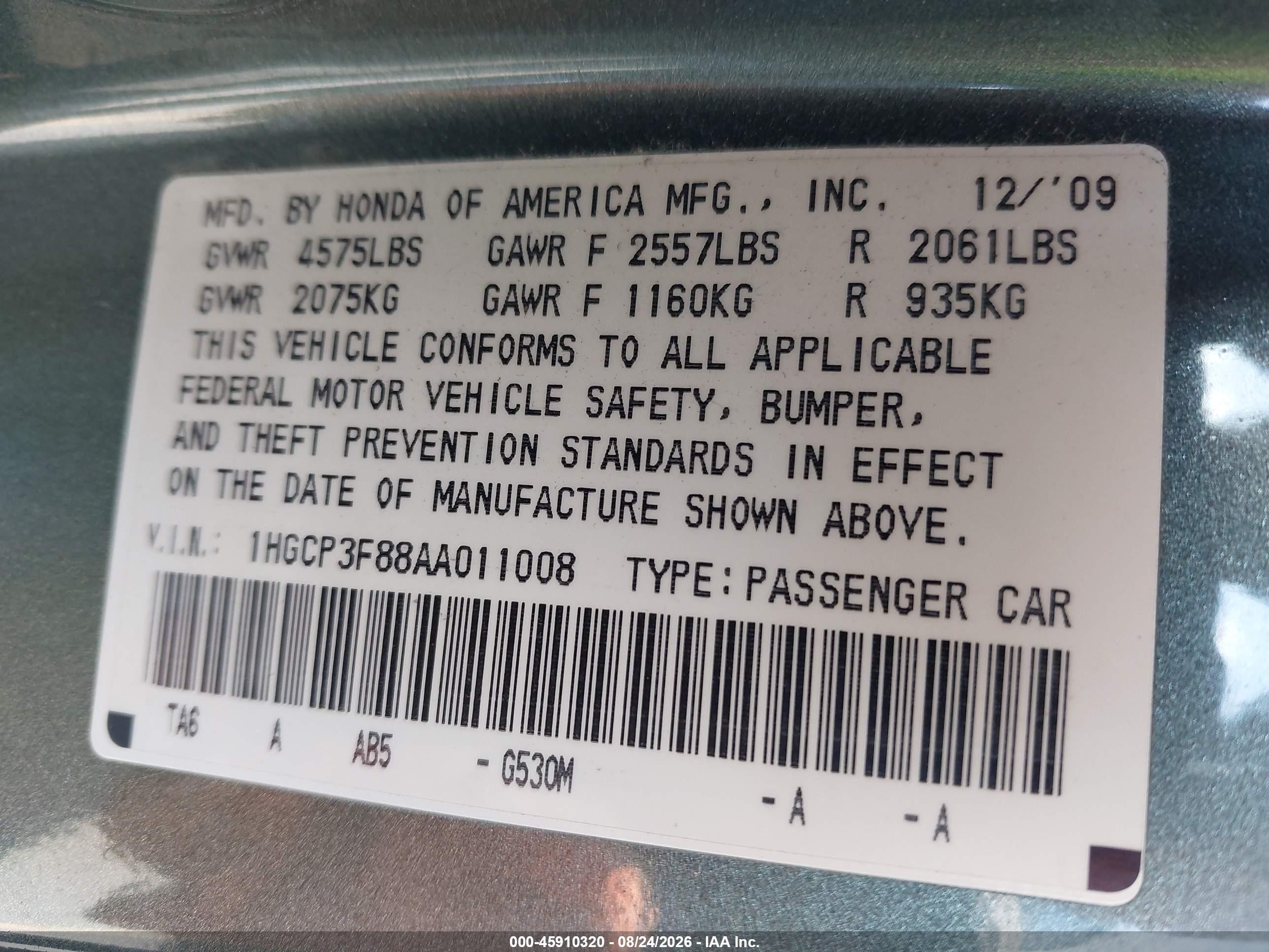 2010 Honda Accord 3.5 Ex-l Green vin: 1HGCP3F88AA011008