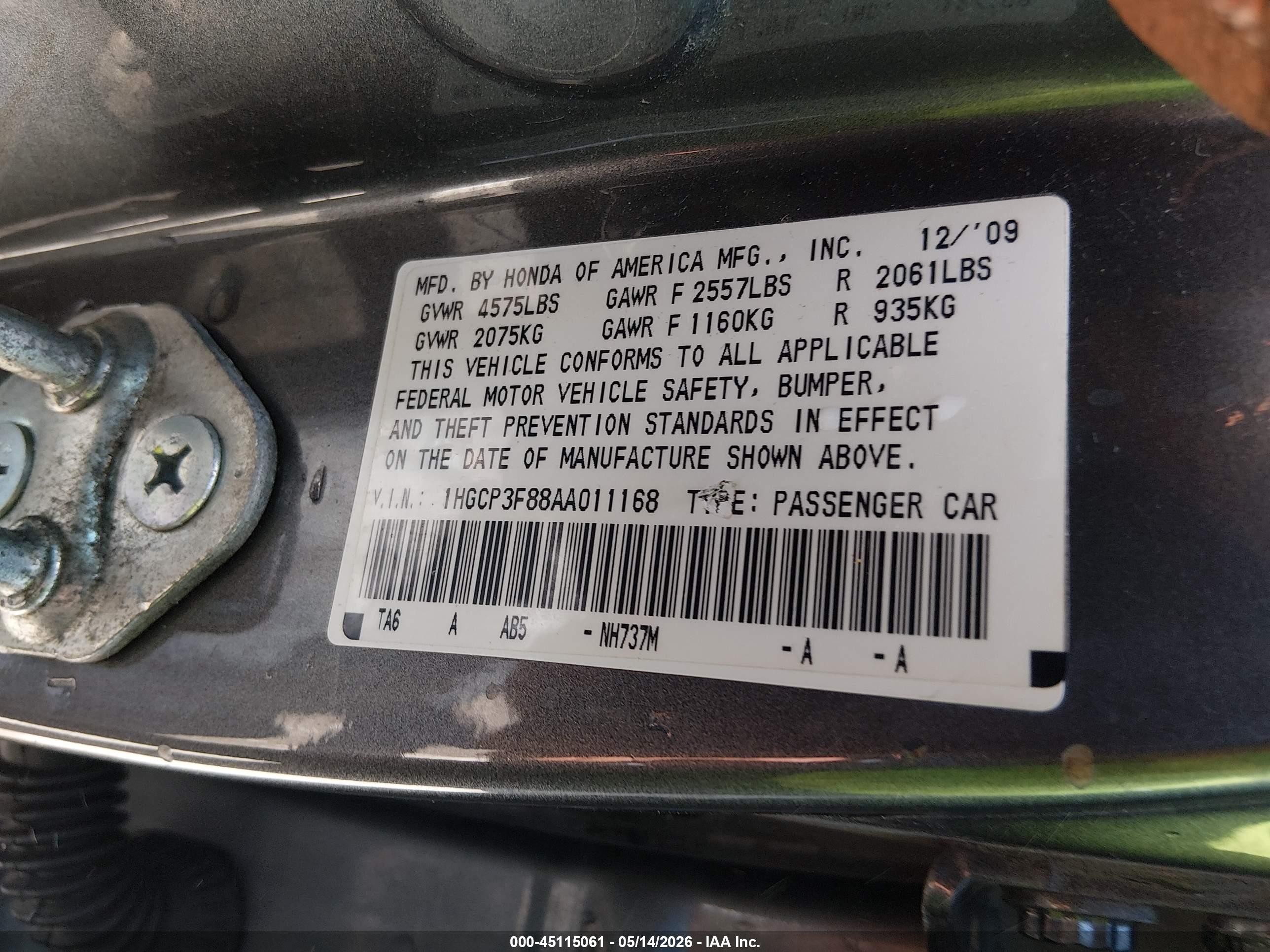 2010 Honda Accord 3.5 Ex-l Серый vin: 1HGCP3F88AA011168