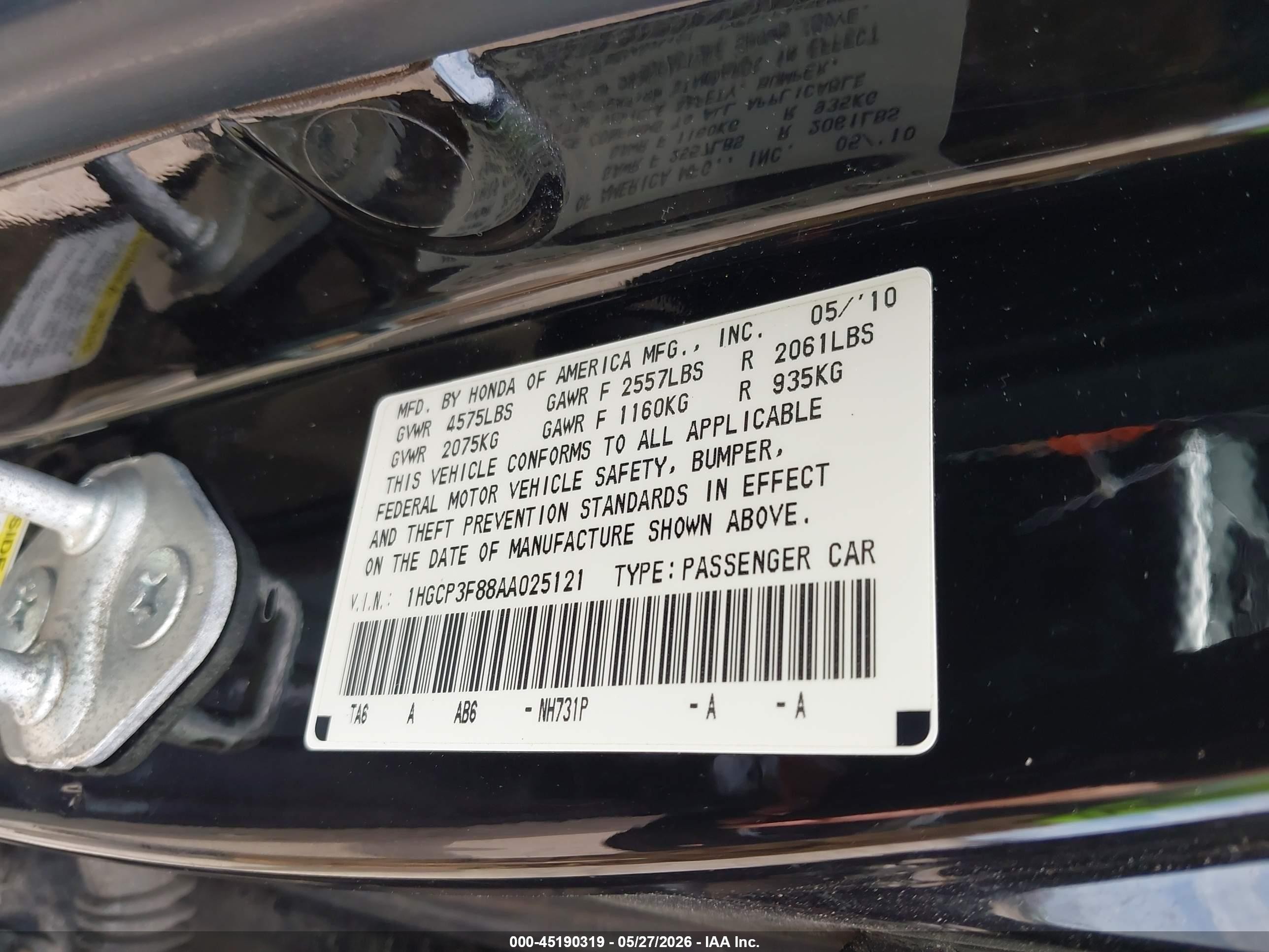 2010 Honda Accord 3.5 Ex-l Black vin: 1HGCP3F88AA025121