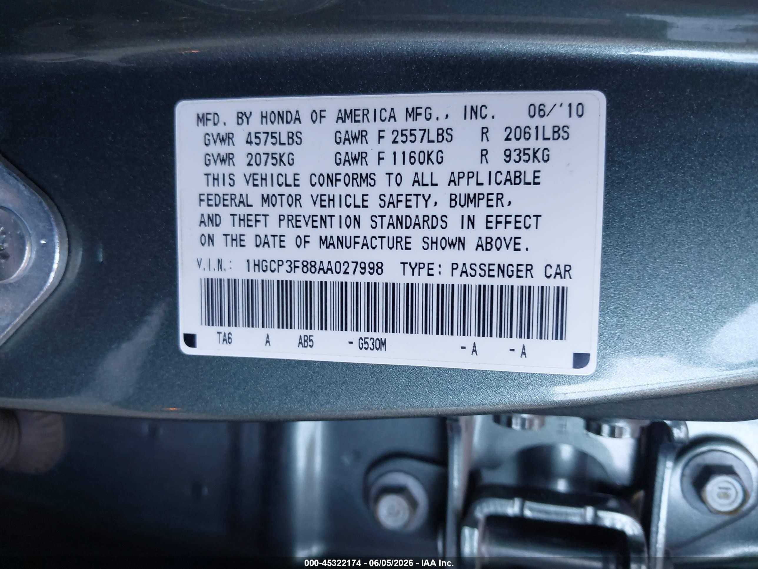 2010 Honda Accord 3.5 Ex-l Green vin: 1HGCP3F88AA027998