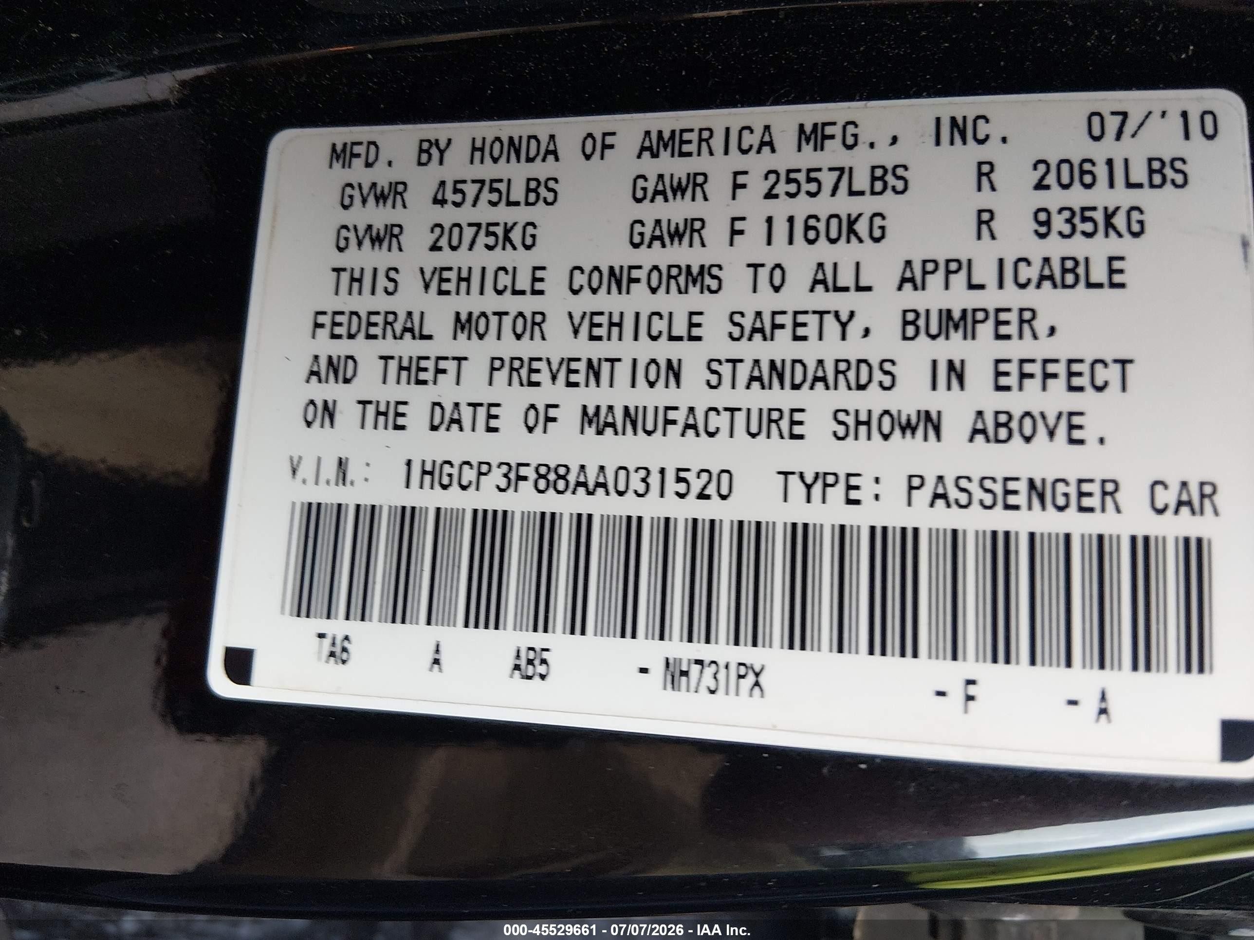 2010 Honda Accord 3.5 Ex-l Черный vin: 1HGCP3F88AA031520