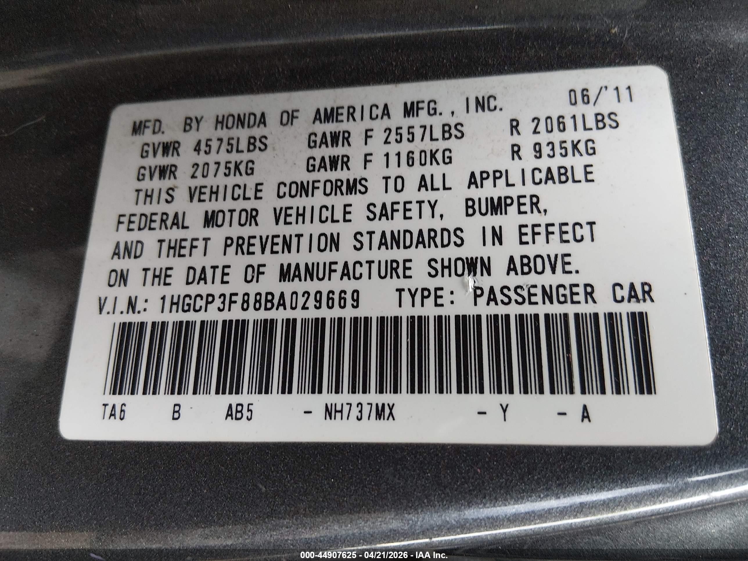 2011 Honda Accord 3.5 Ex-l Gray vin: 1HGCP3F88BA029669