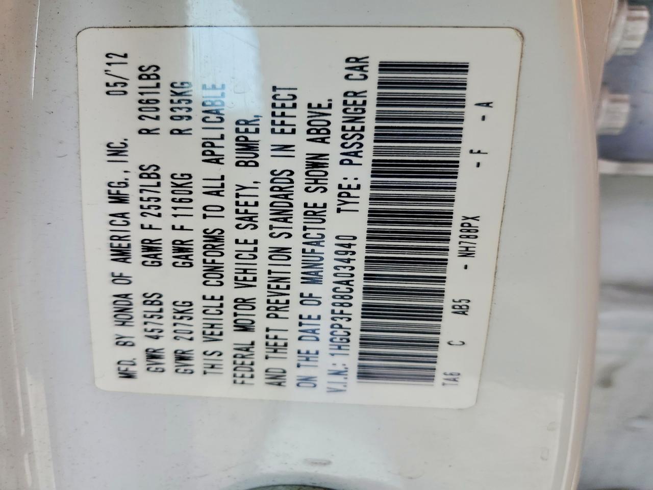 2012 Honda Accord Exl White vin: 1HGCP3F88CA034940
