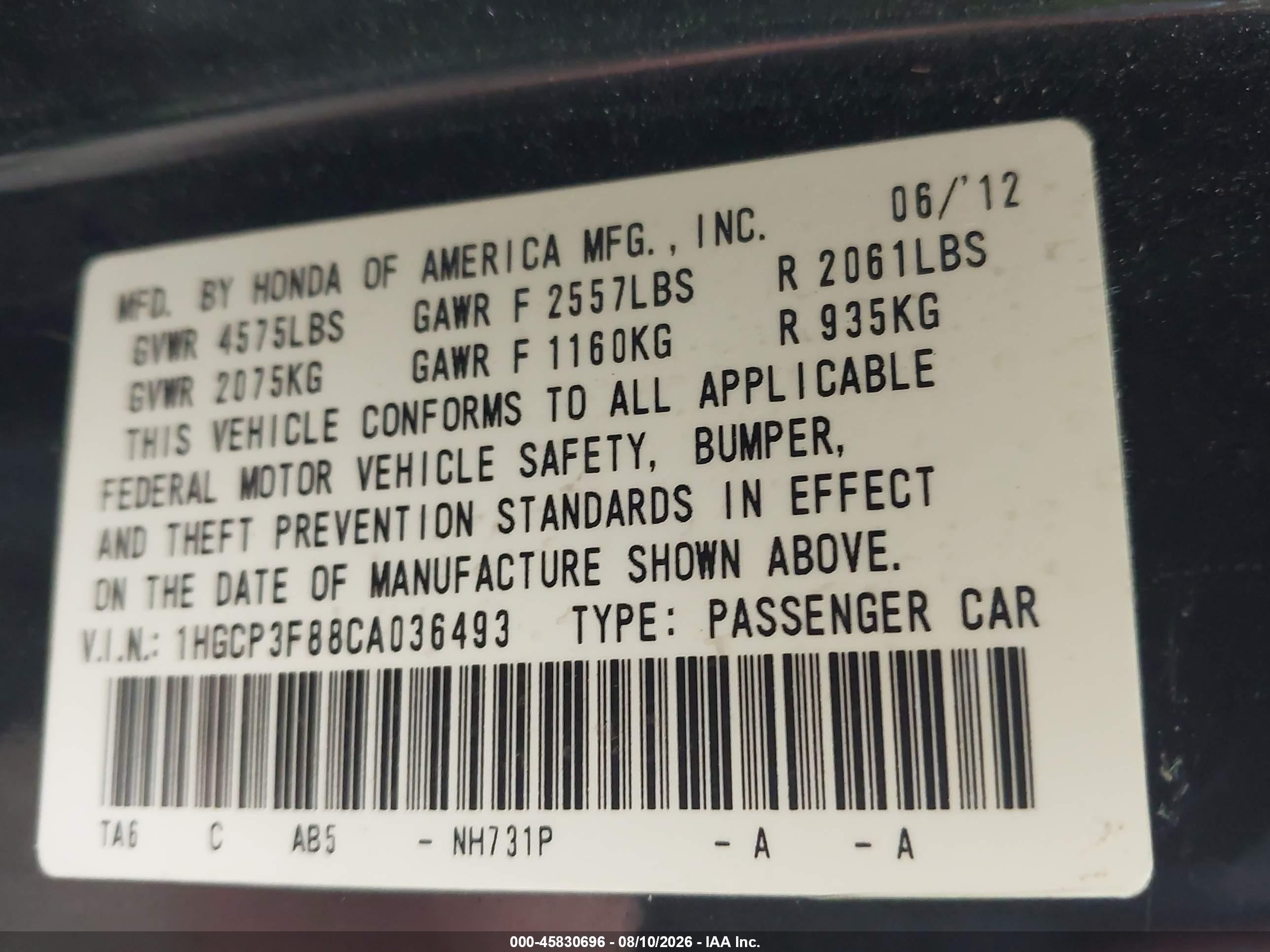 2012 Honda Accord 3.5 Ex-l Black vin: 1HGCP3F88CA036493