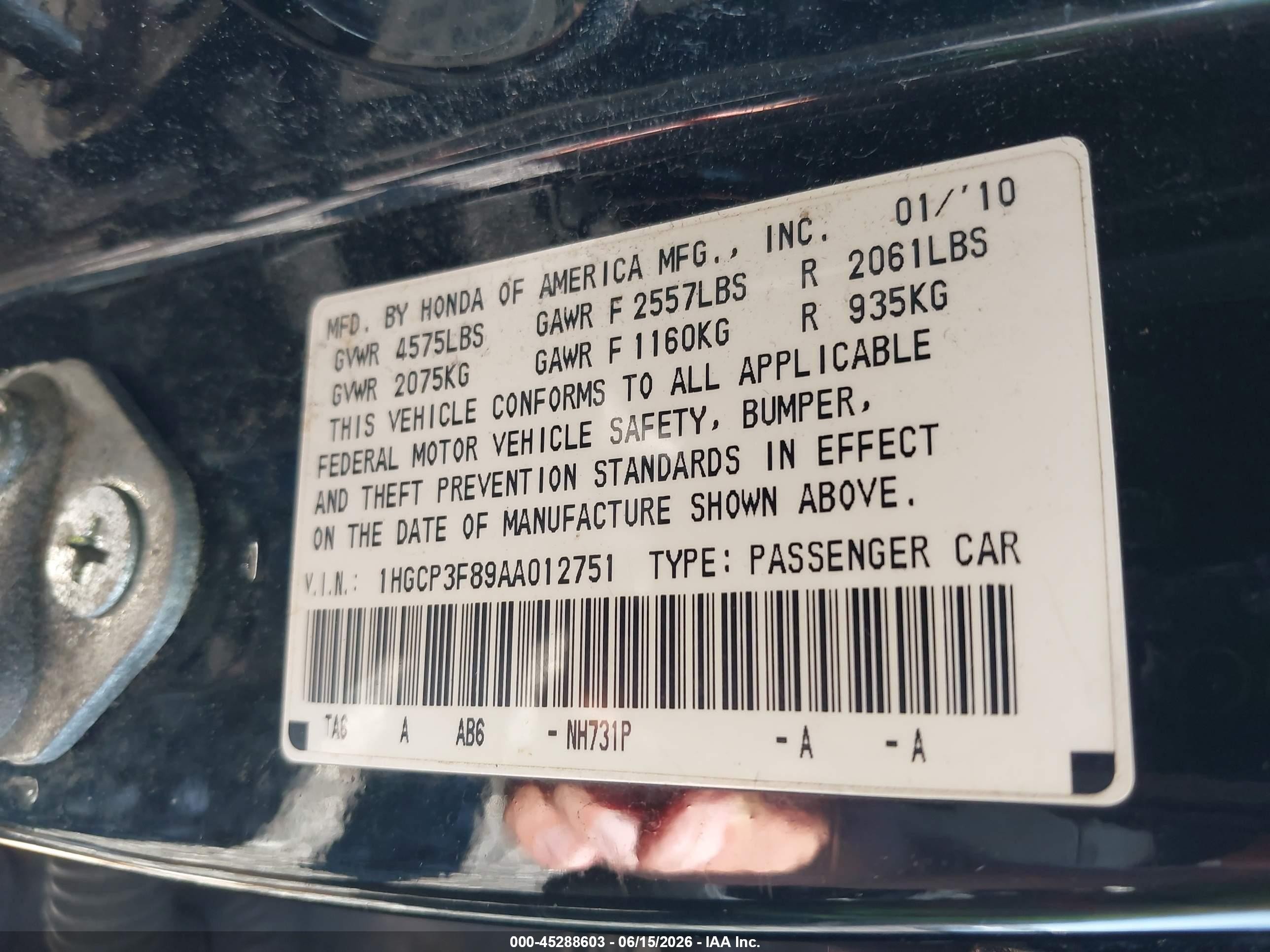 2010 Honda Accord 3.5 Ex-l Black vin: 1HGCP3F89AA012751