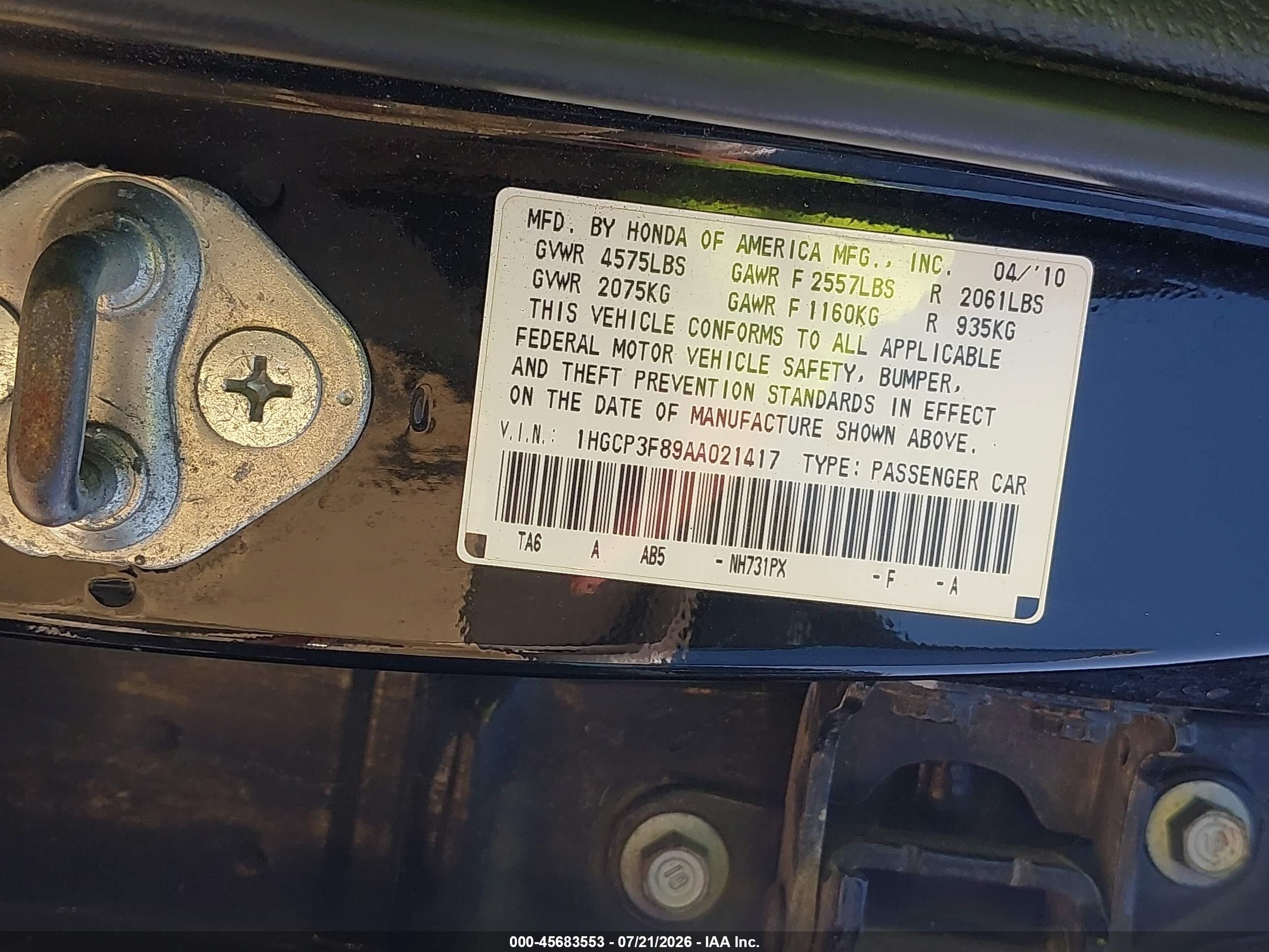 2010 Honda Accord 3.5 Ex-l Black vin: 1HGCP3F89AA021417