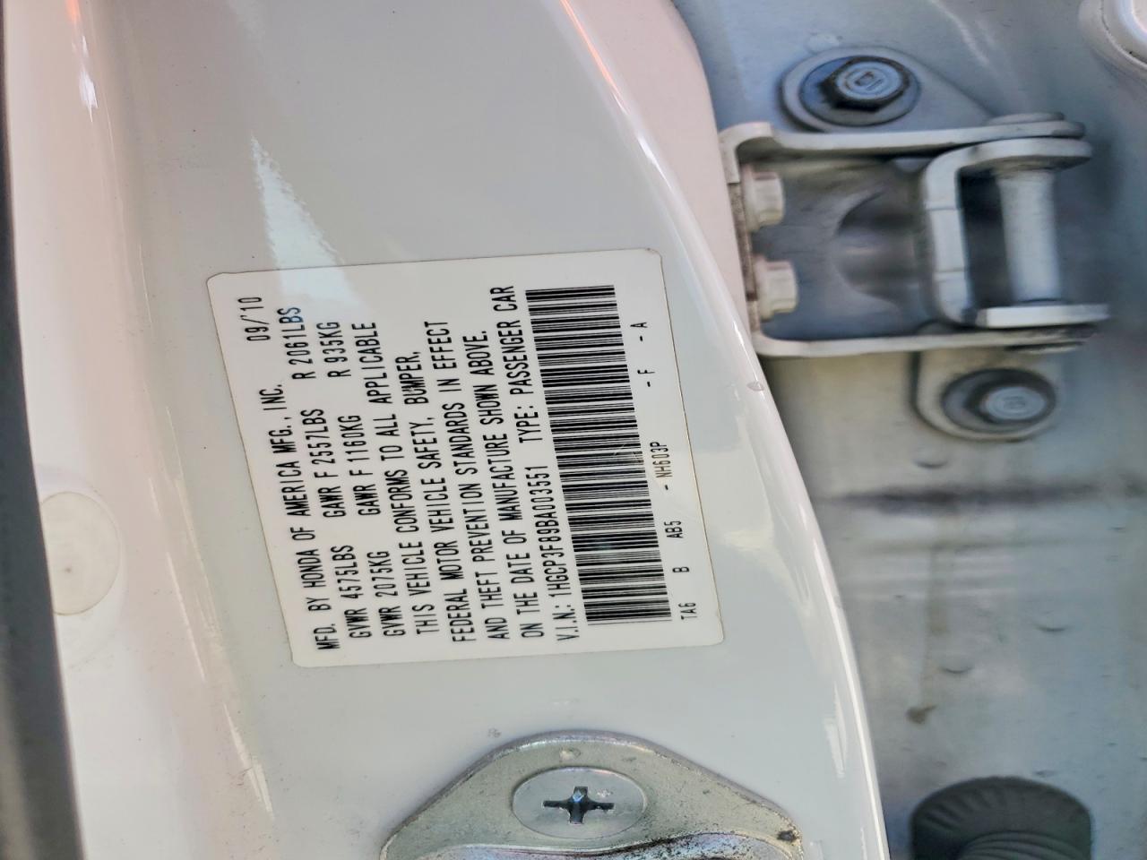 2011 Honda Accord Exl Белый vin: 1HGCP3F89BA003551