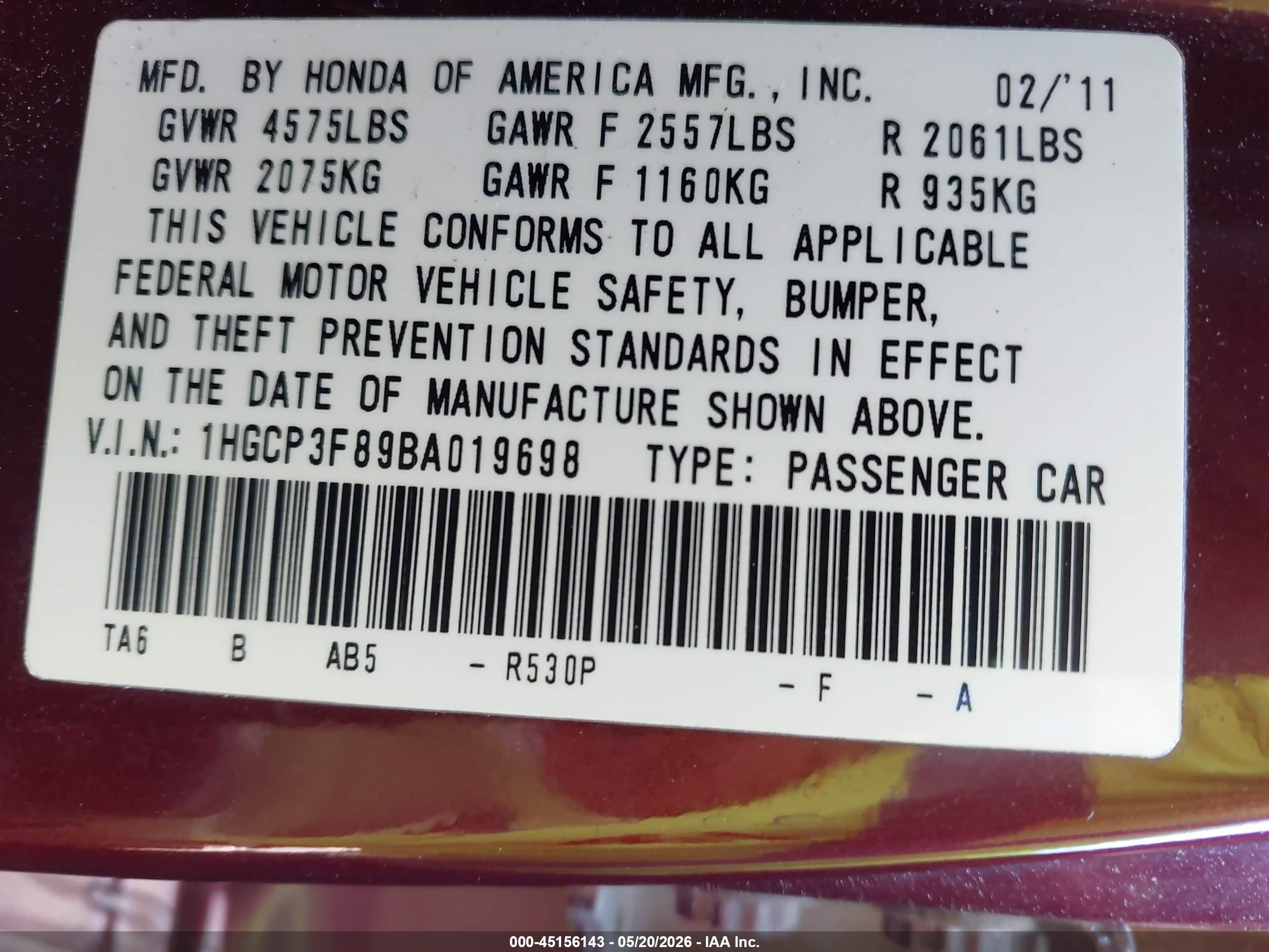 2011 Honda Accord 3.5 Ex-l Burgundy vin: 1HGCP3F89BA019698