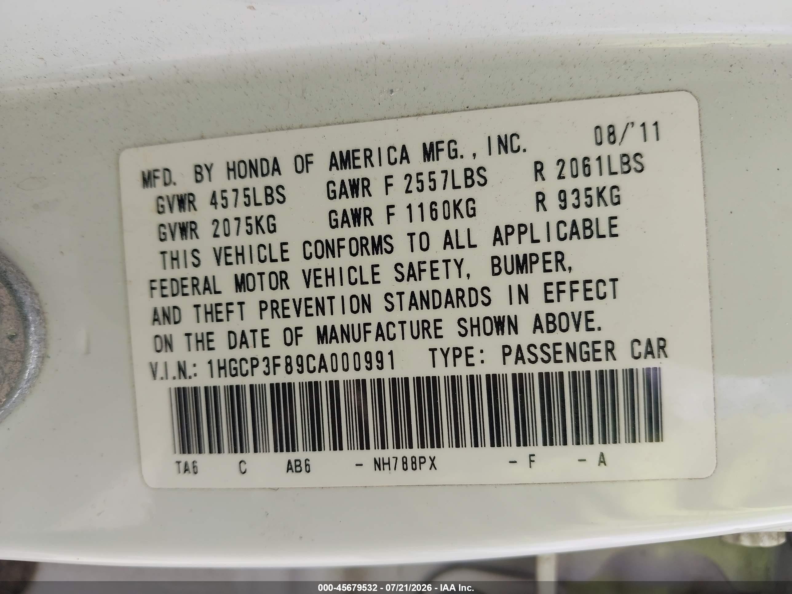2012 Honda Accord 3.5 Ex-l Белый vin: 1HGCP3F89CA000991