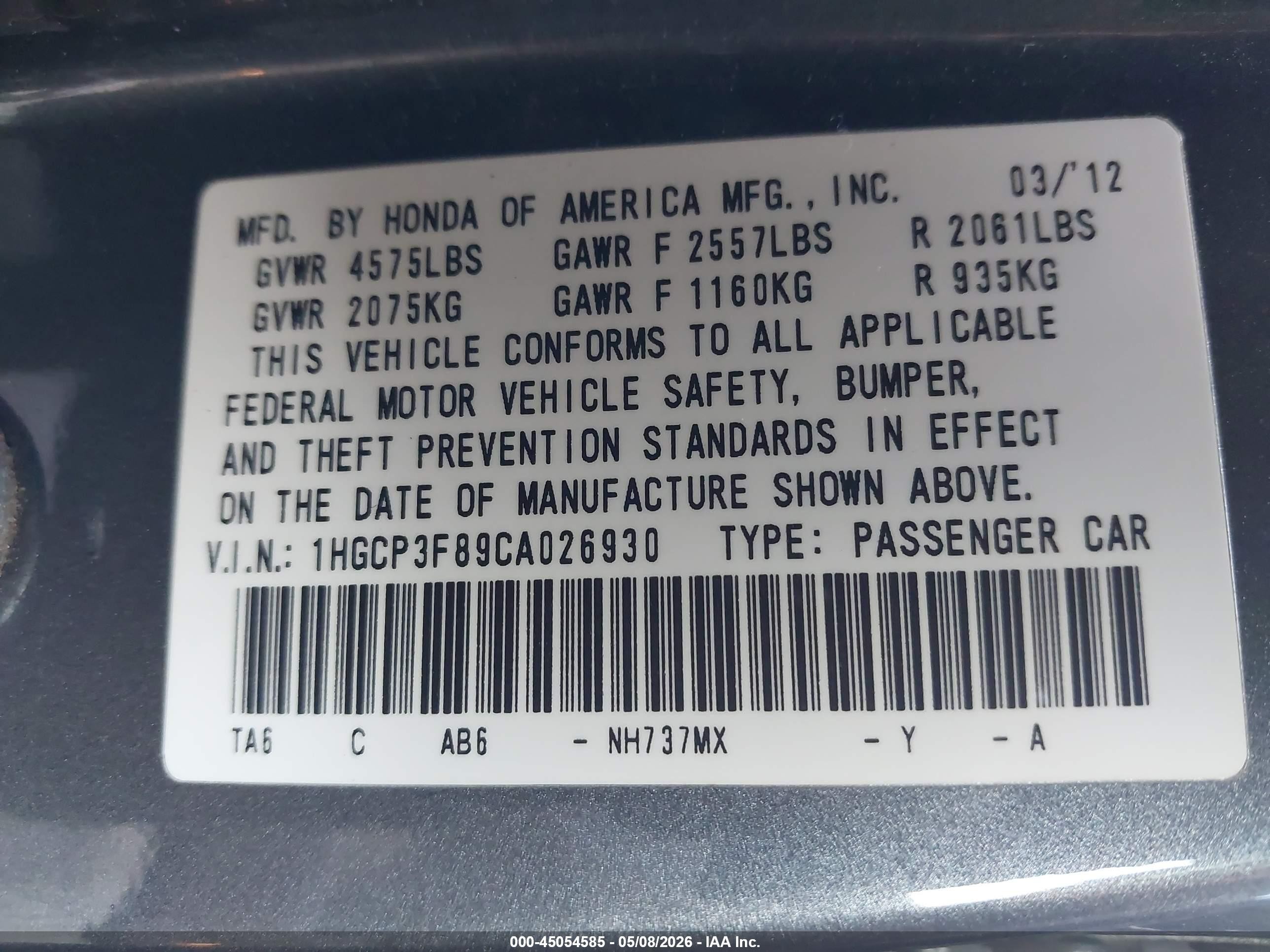 2012 Honda Accord 3.5 Ex-l Gray vin: 1HGCP3F89CA026930
