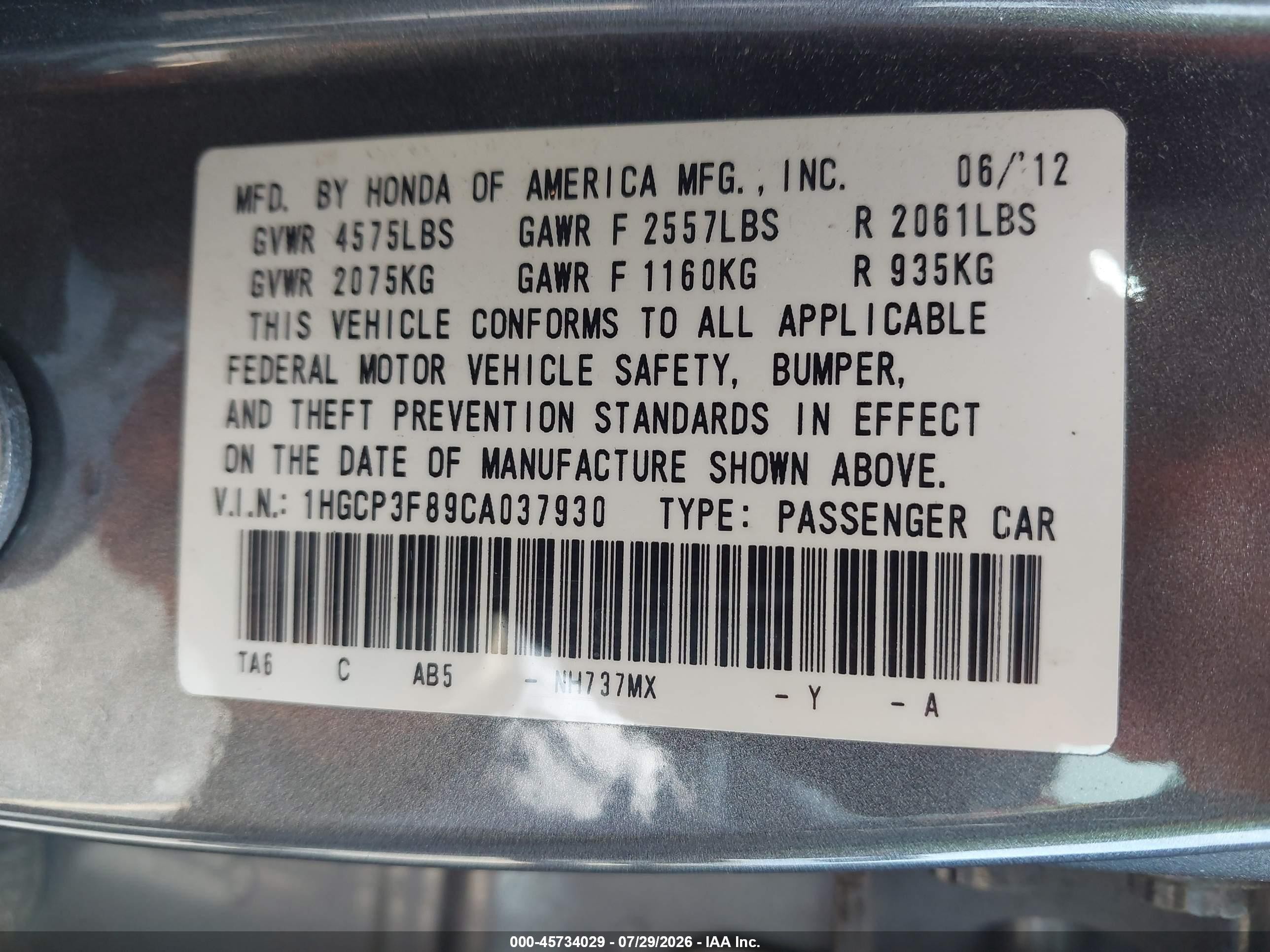 2012 Honda Accord 3.5 Ex-l Gray vin: 1HGCP3F89CA037930