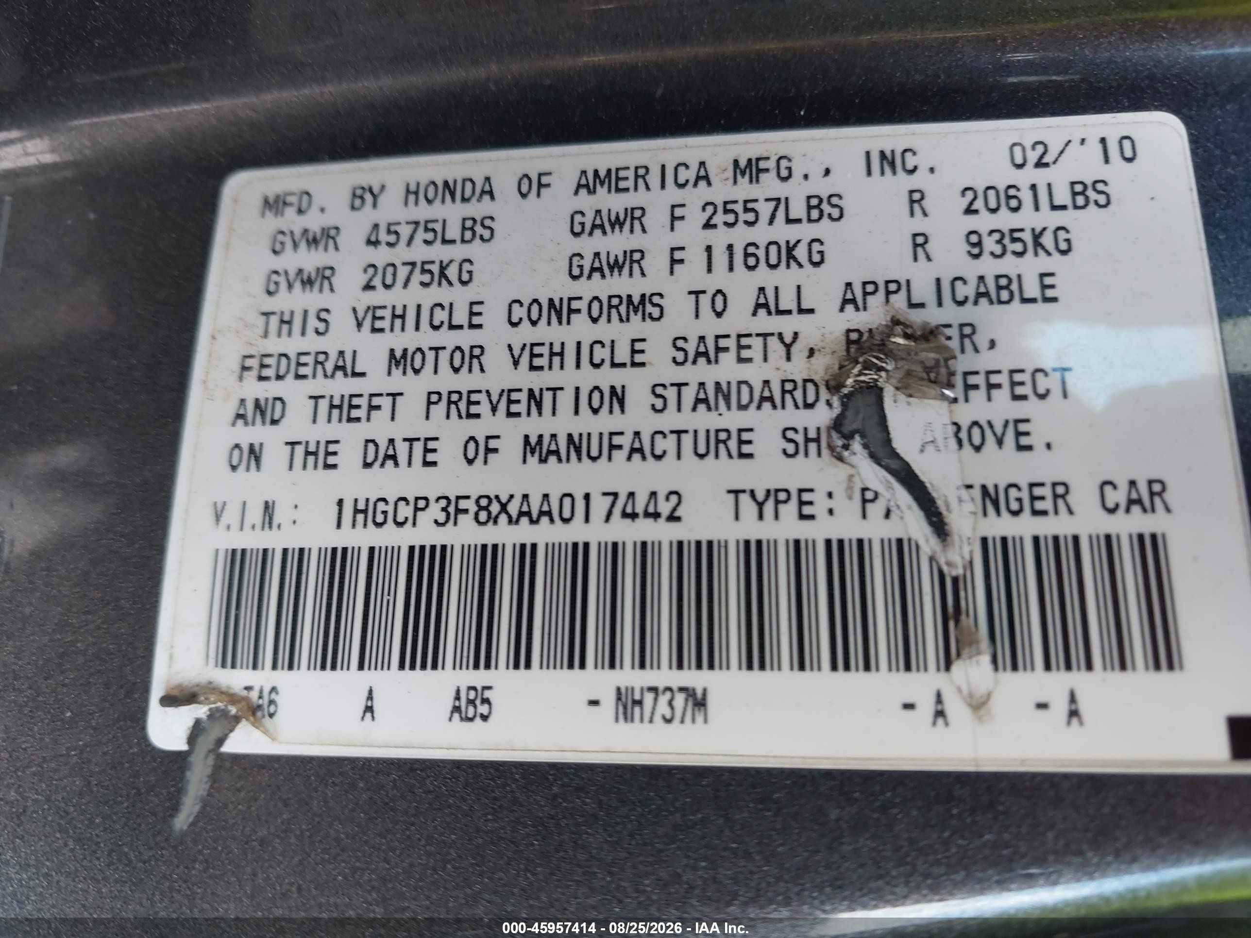 2010 Honda Accord 3.5 Ex-l Gray vin: 1HGCP3F8XAA017442