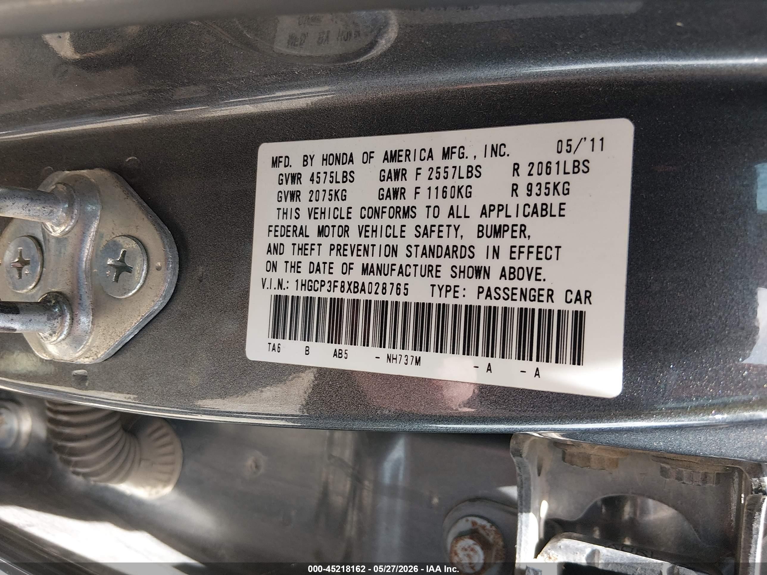 2011 Honda Accord 3.5 Ex-l Gray vin: 1HGCP3F8XBA028765