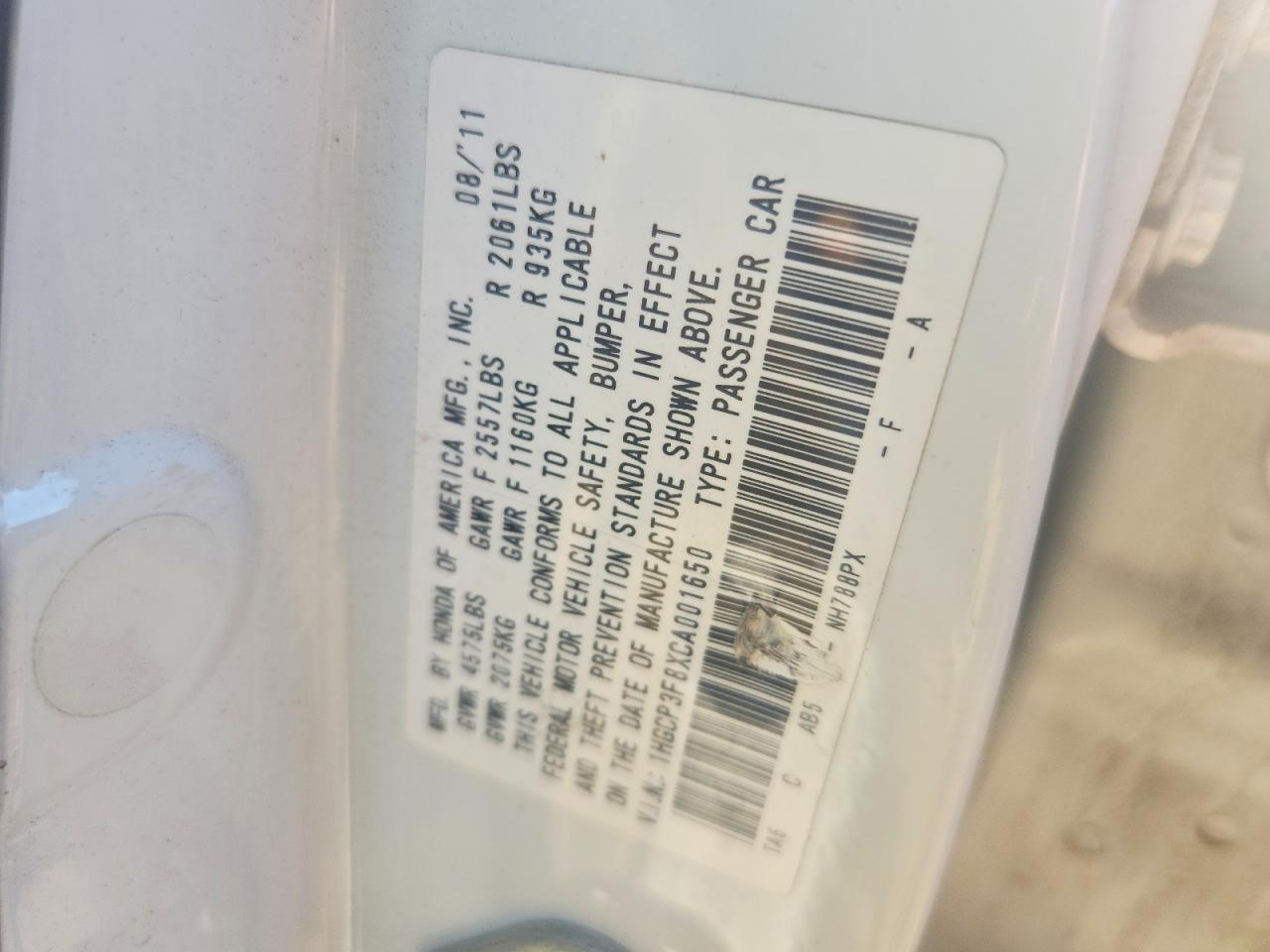 2012 Honda Accord Exl White vin: 1HGCP3F8XCA001650