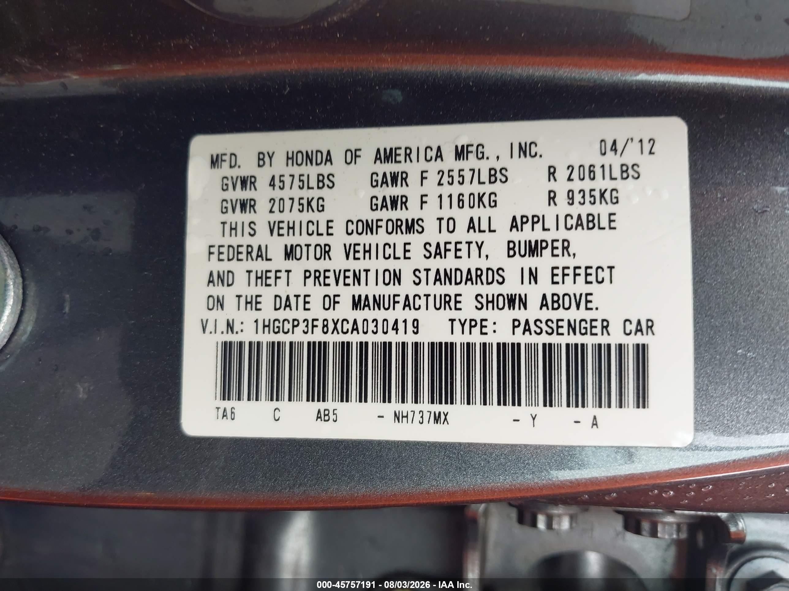 2012 Honda Accord 3.5 Ex-l Gray vin: 1HGCP3F8XCA030419