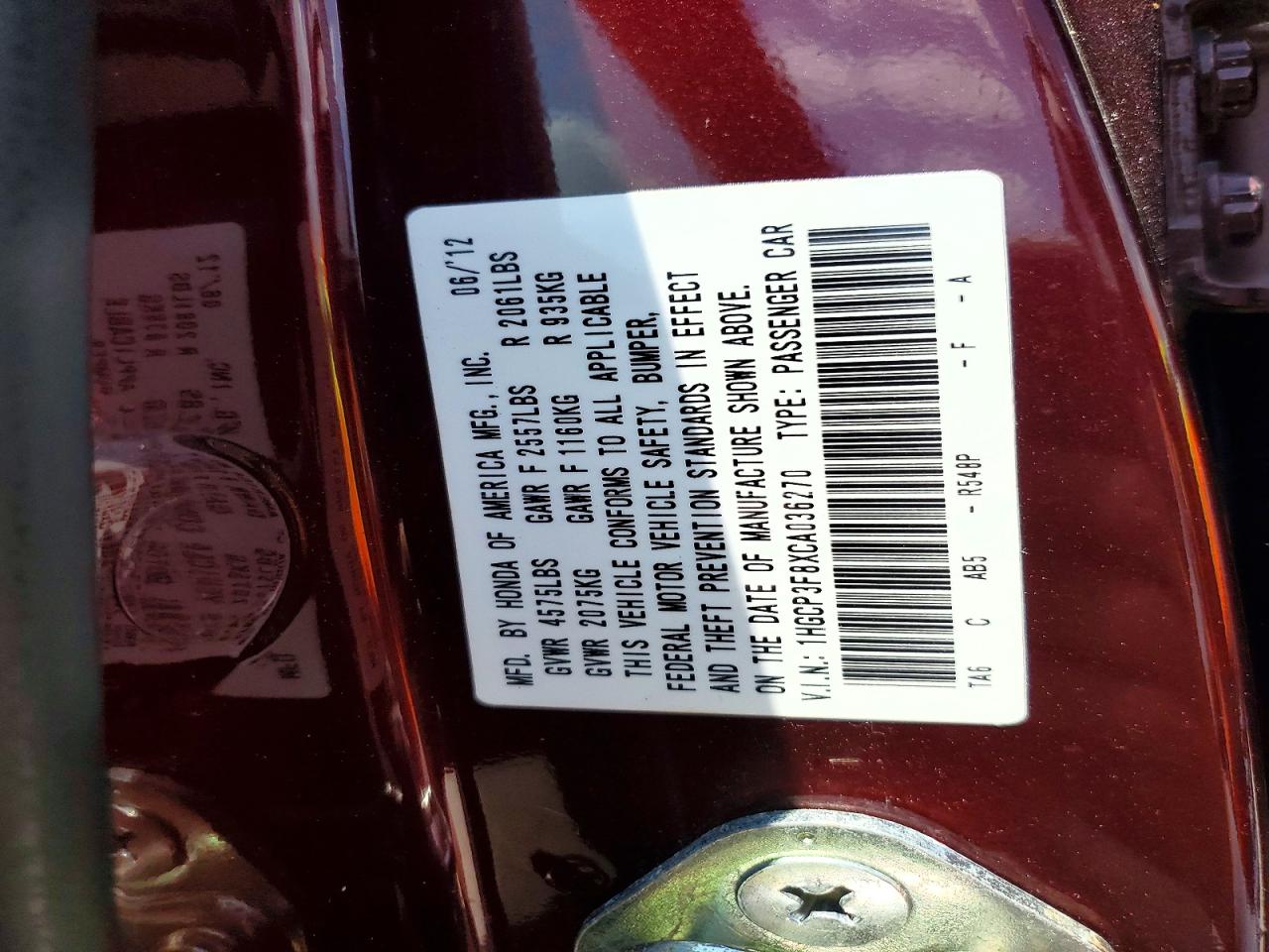 2012 Honda Accord Exl Maroon vin: 1HGCP3F8XCA036270