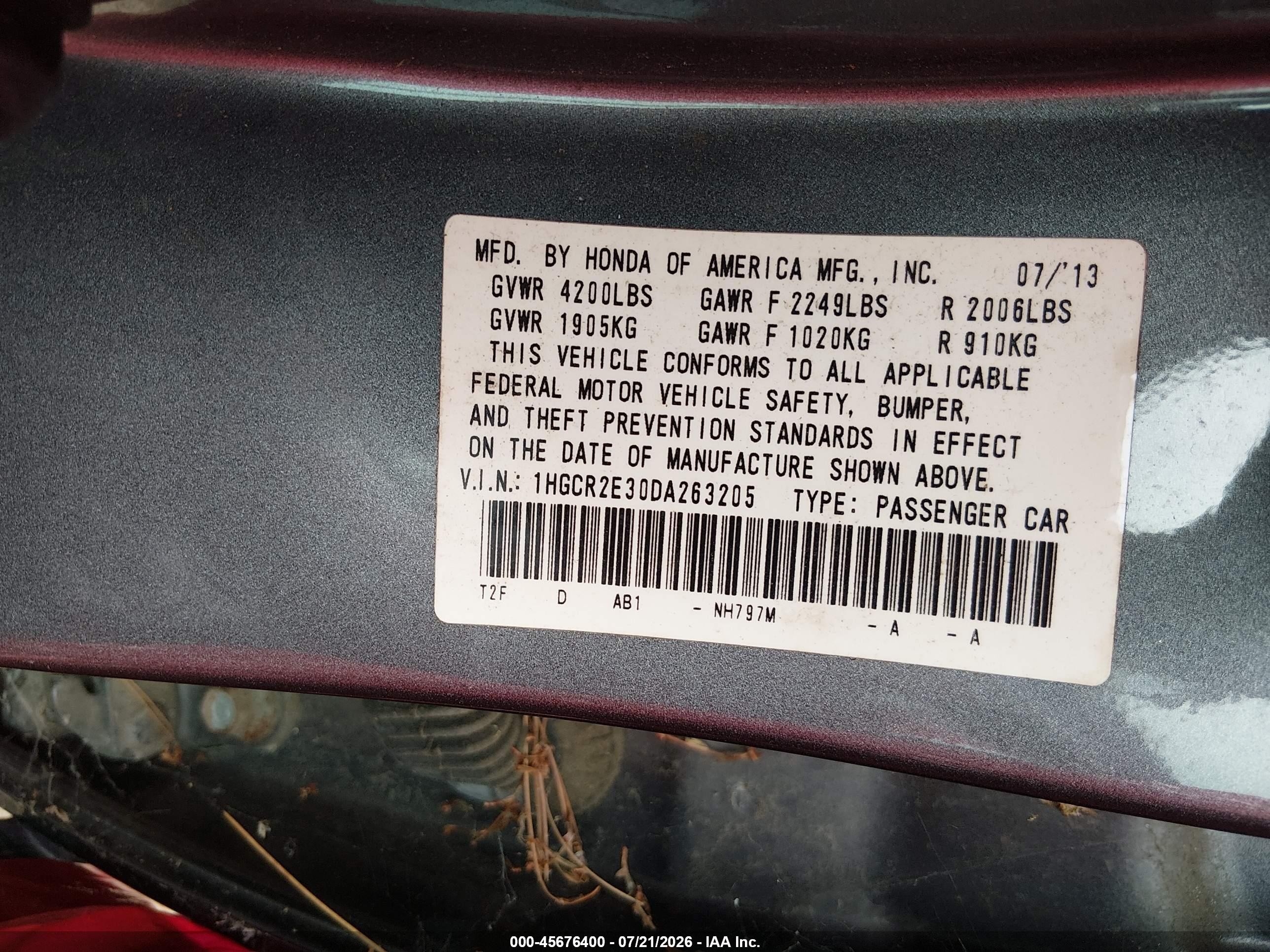 2013 Honda Accord Lx Gray vin: 1HGCR2E30DA263205
