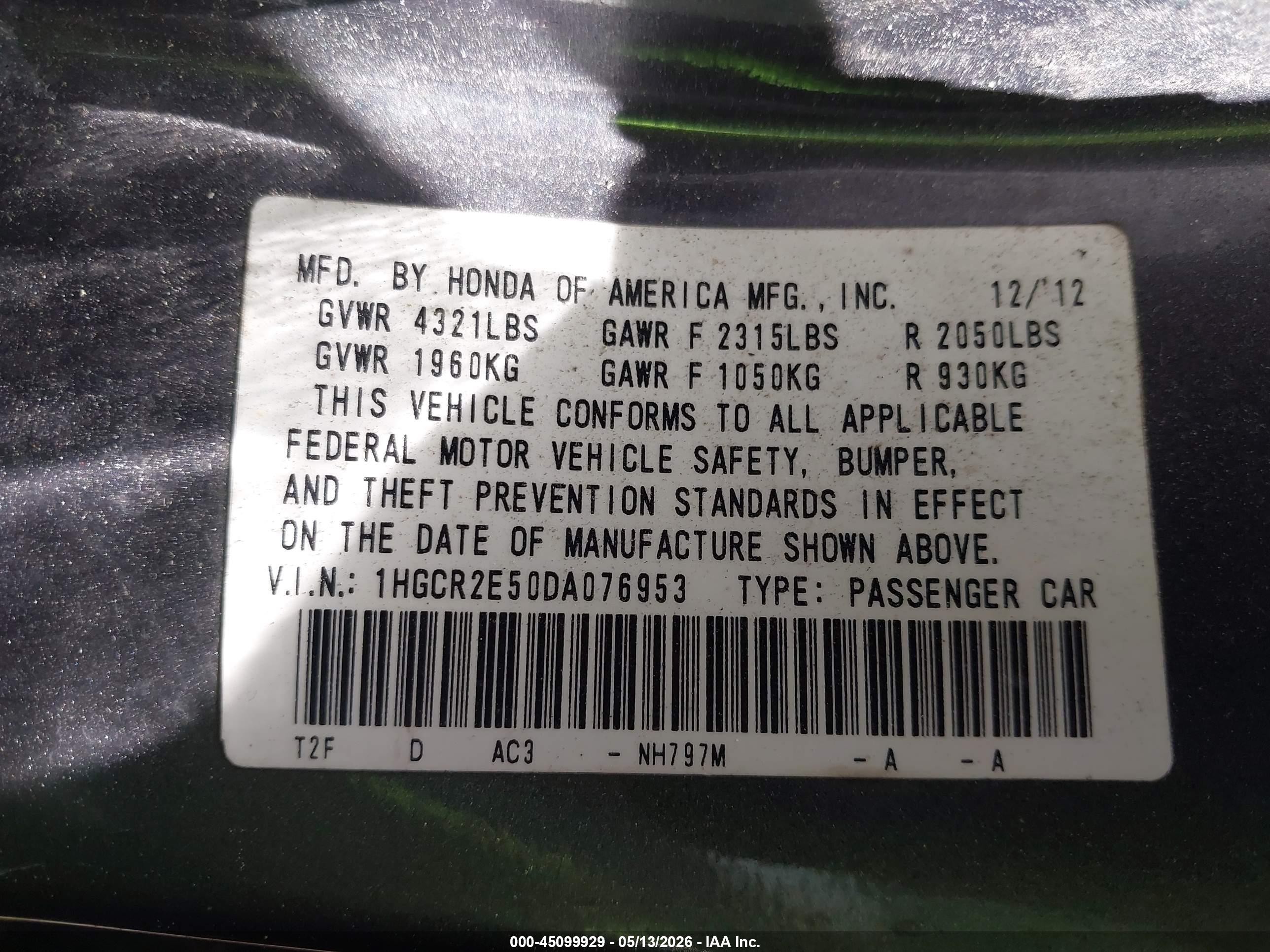 2013 Honda Accord Sport Gray vin: 1HGCR2E50DA076953