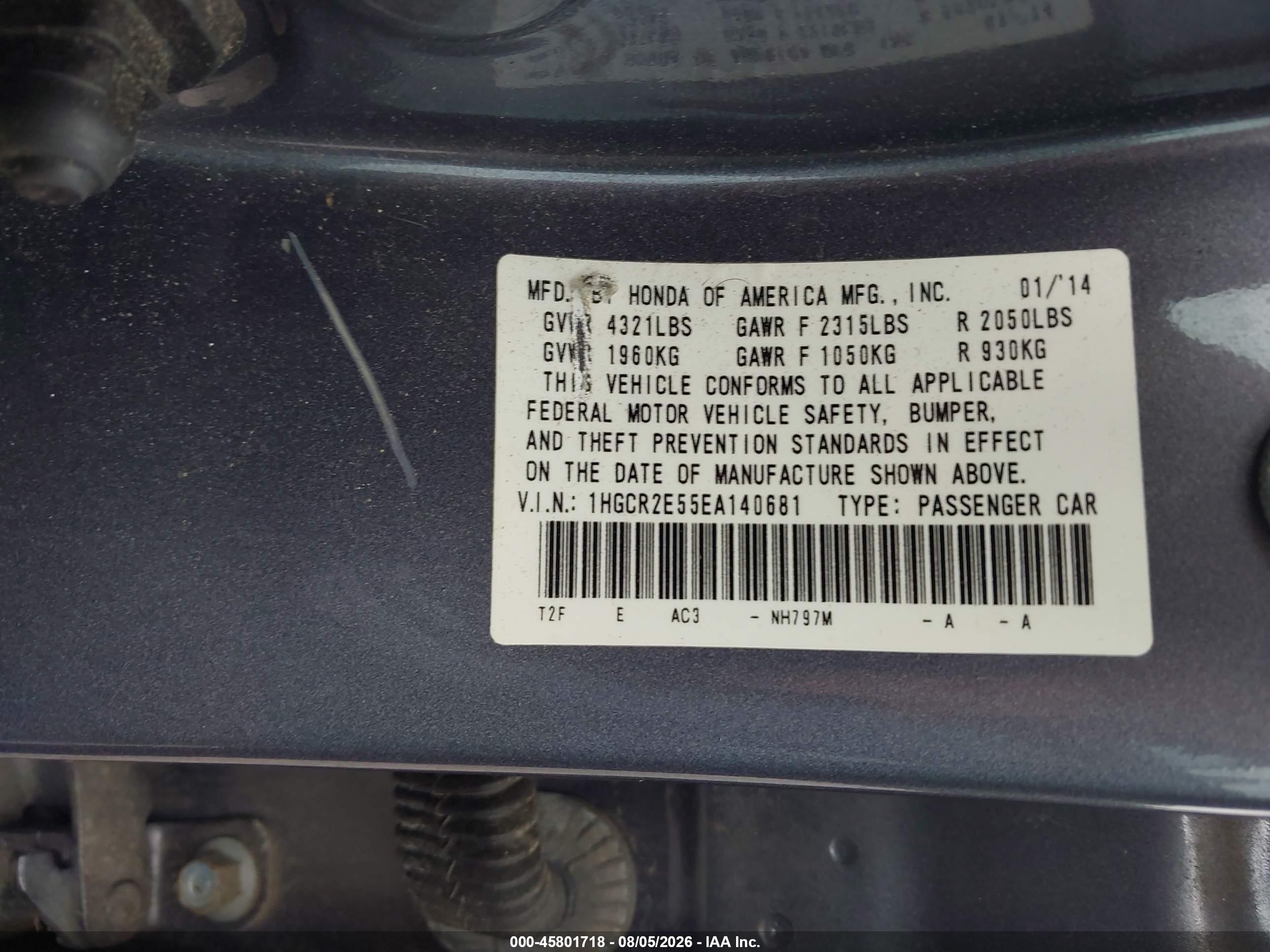 2014 Honda Accord Sport Gray vin: 1HGCR2E55EA140681