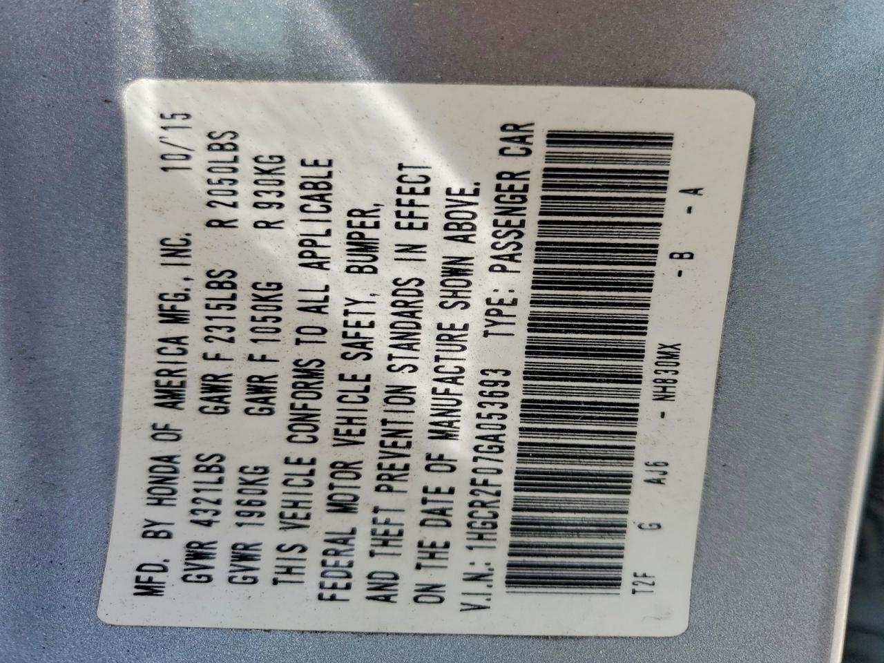 2016 Honda Accord Ex Silver vin: 1HGCR2F07GA053693
