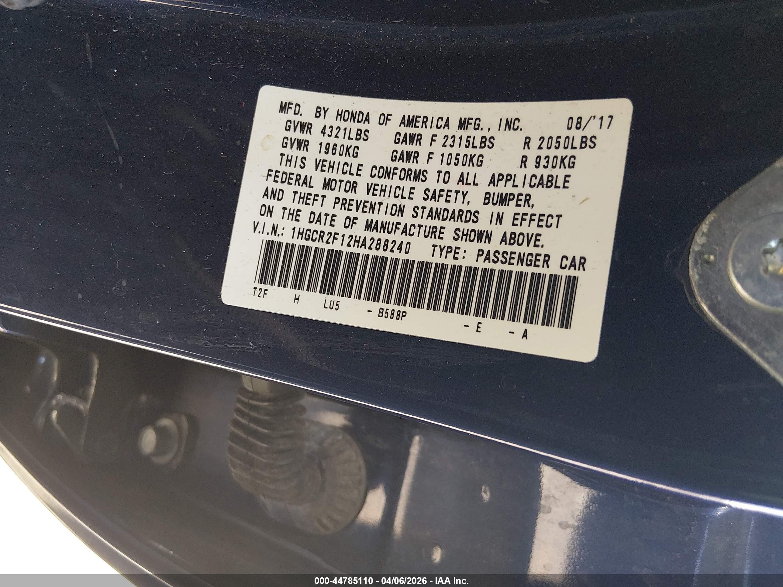 2017 Honda Accord Sport Se Blue vin: 1HGCR2F12HA288240