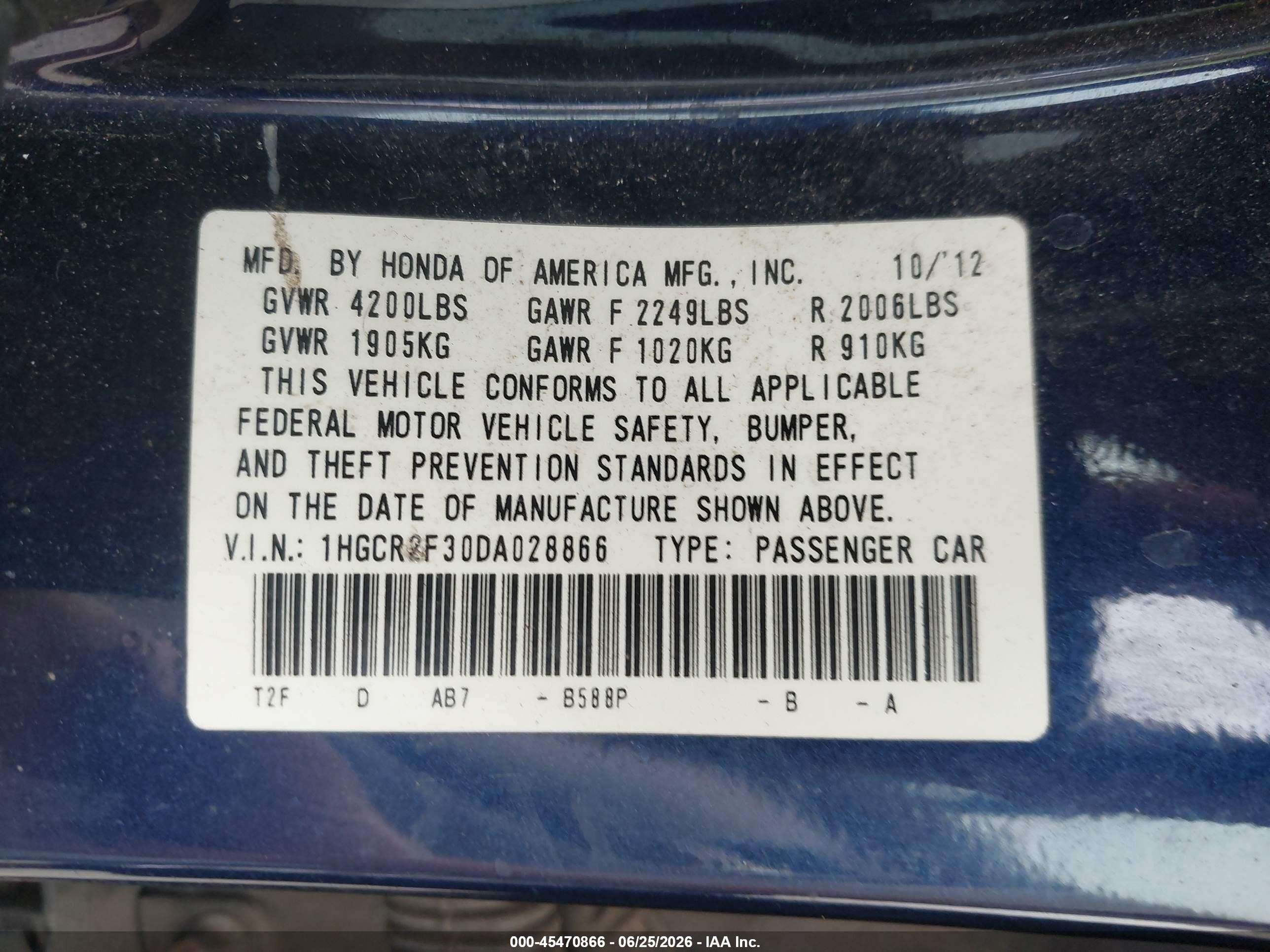 2013 Honda Accord Lx Blue vin: 1HGCR2F30DA028866