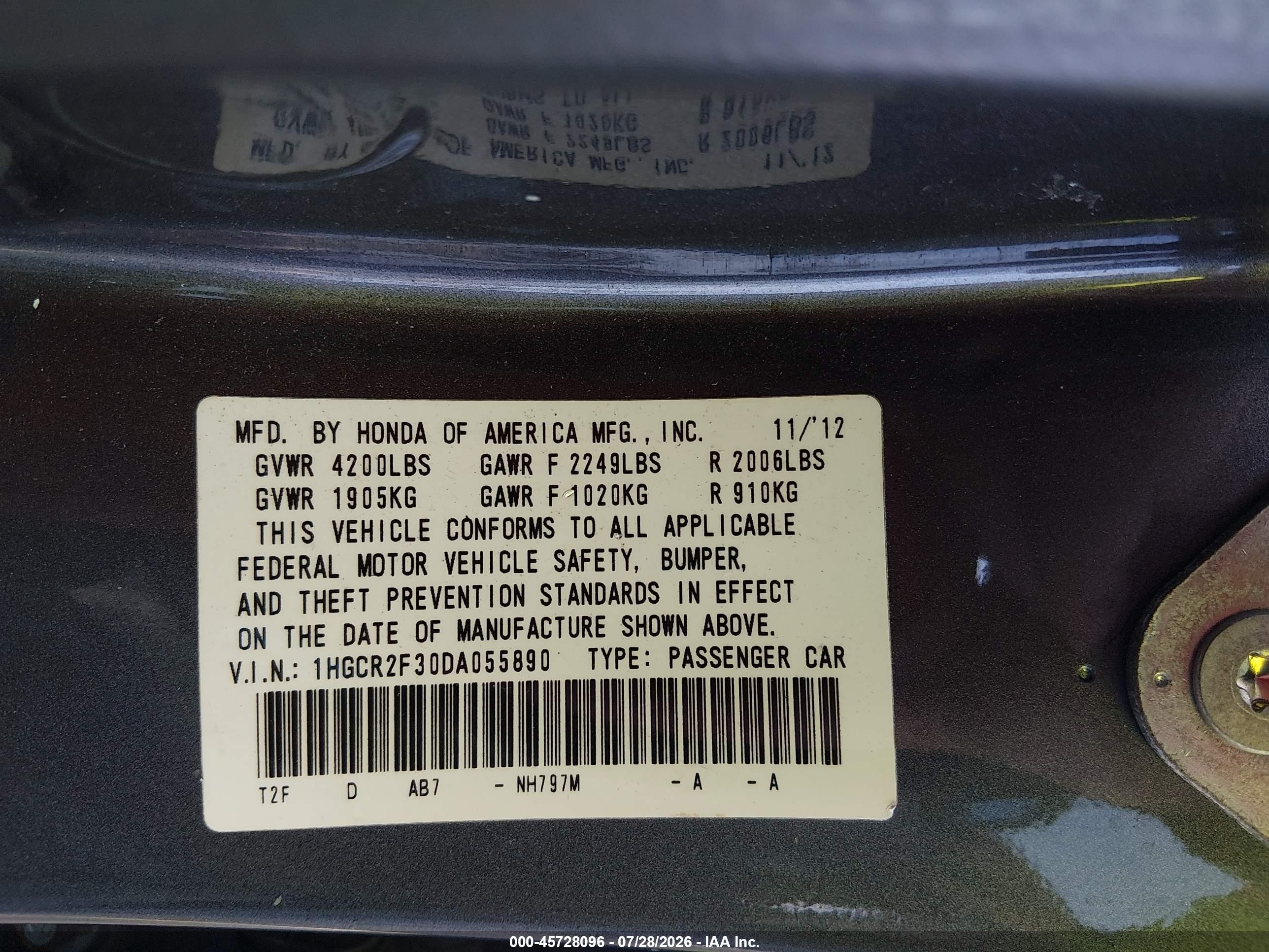 2013 Honda Accord Lx Gray vin: 1HGCR2F30DA055890