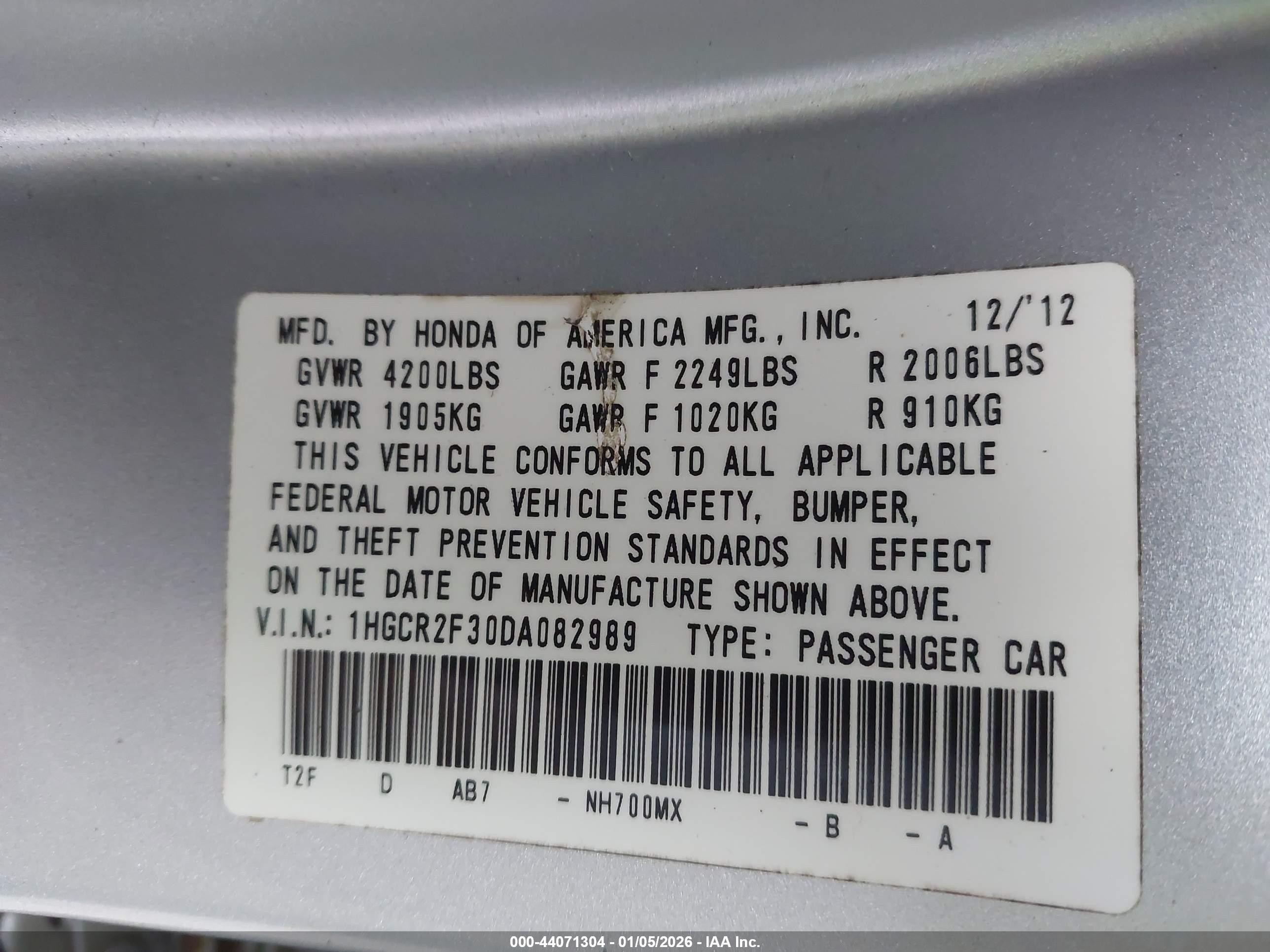 2013 Honda Accord Lx Silver vin: 1HGCR2F30DA082989