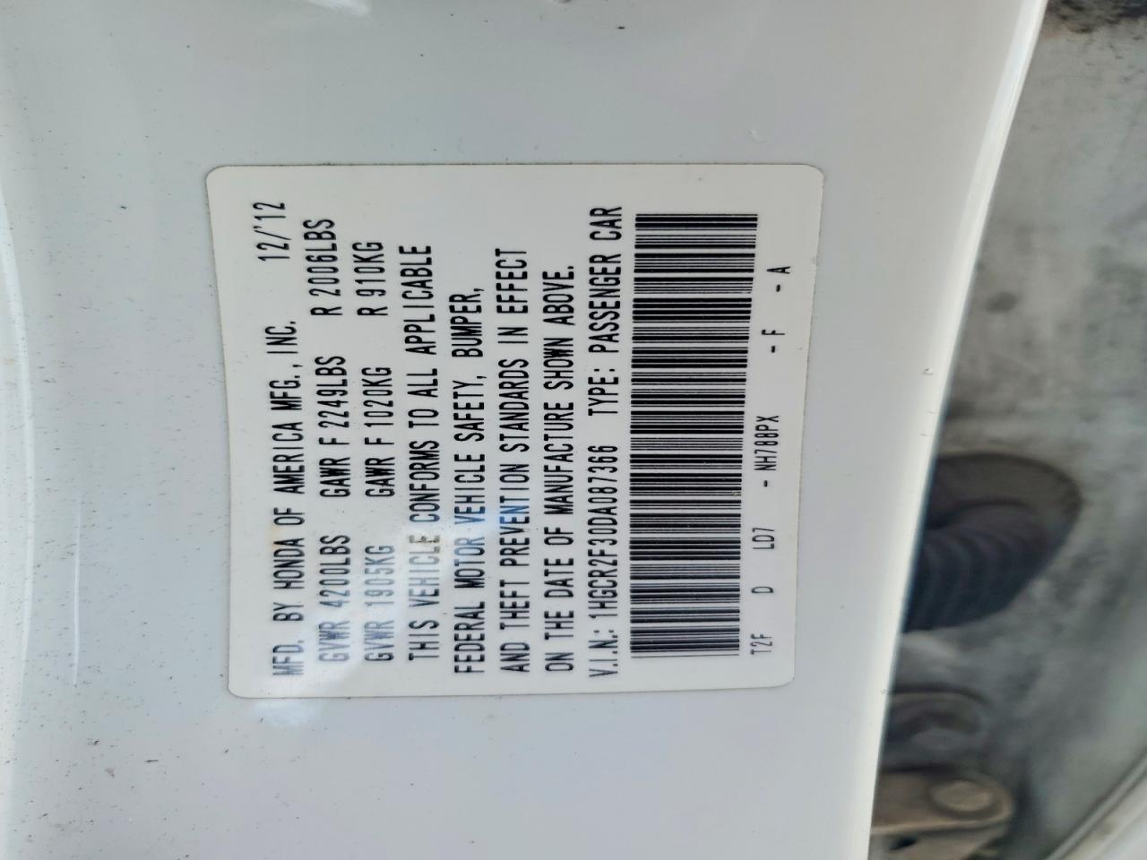 2013 Honda Accord Lx White vin: 1HGCR2F30DA087366