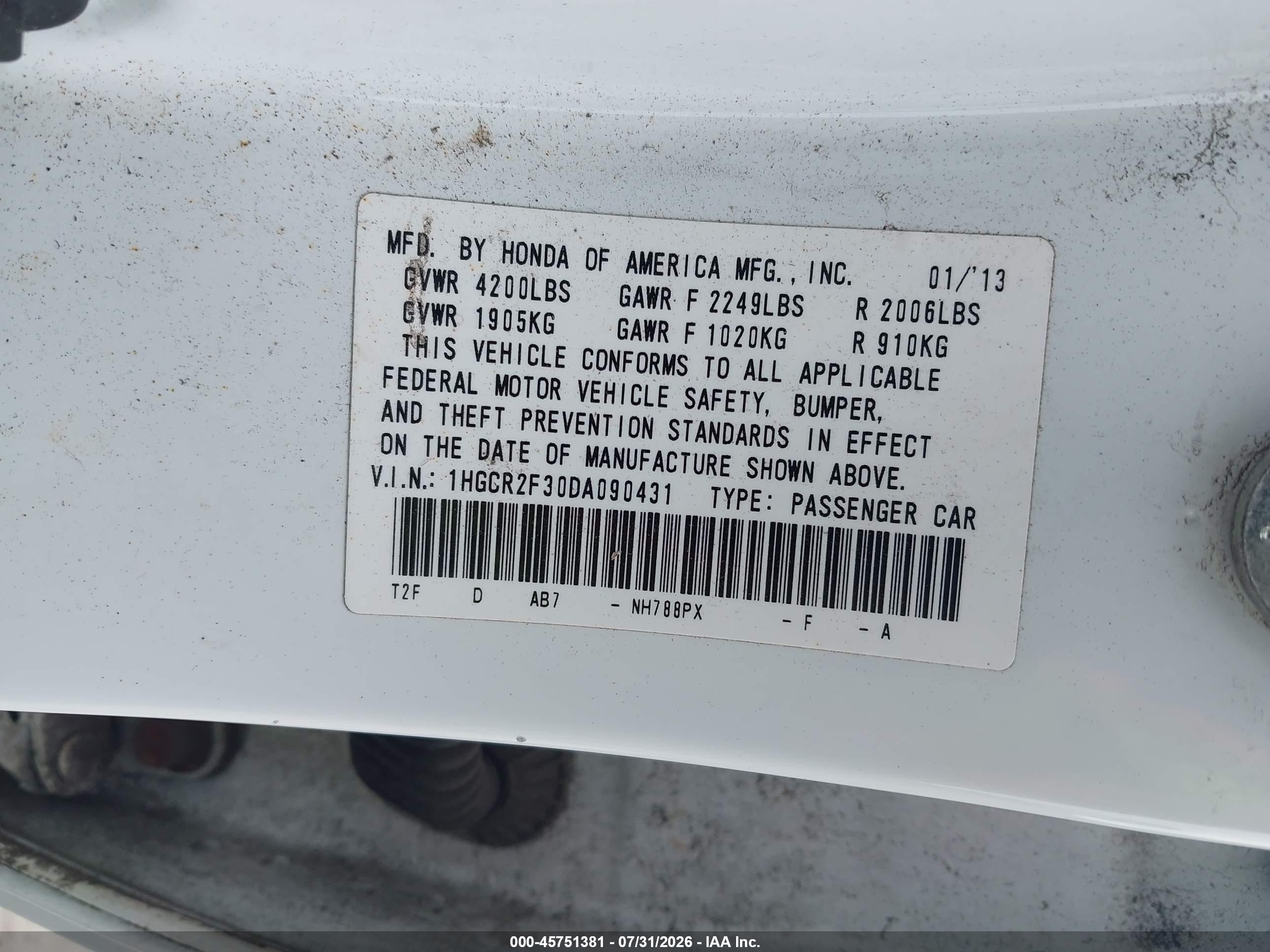 2013 Honda Accord Lx White vin: 1HGCR2F30DA090431