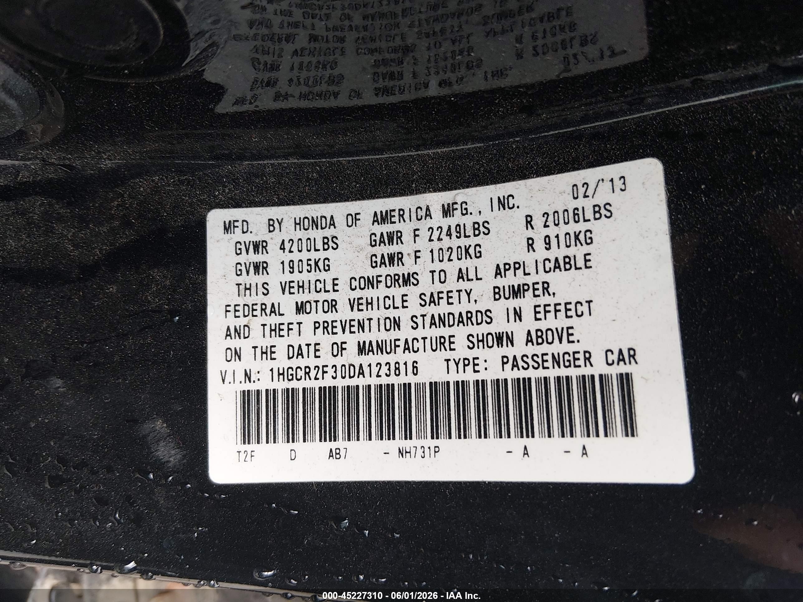 2013 Honda Accord Lx Black vin: 1HGCR2F30DA123816