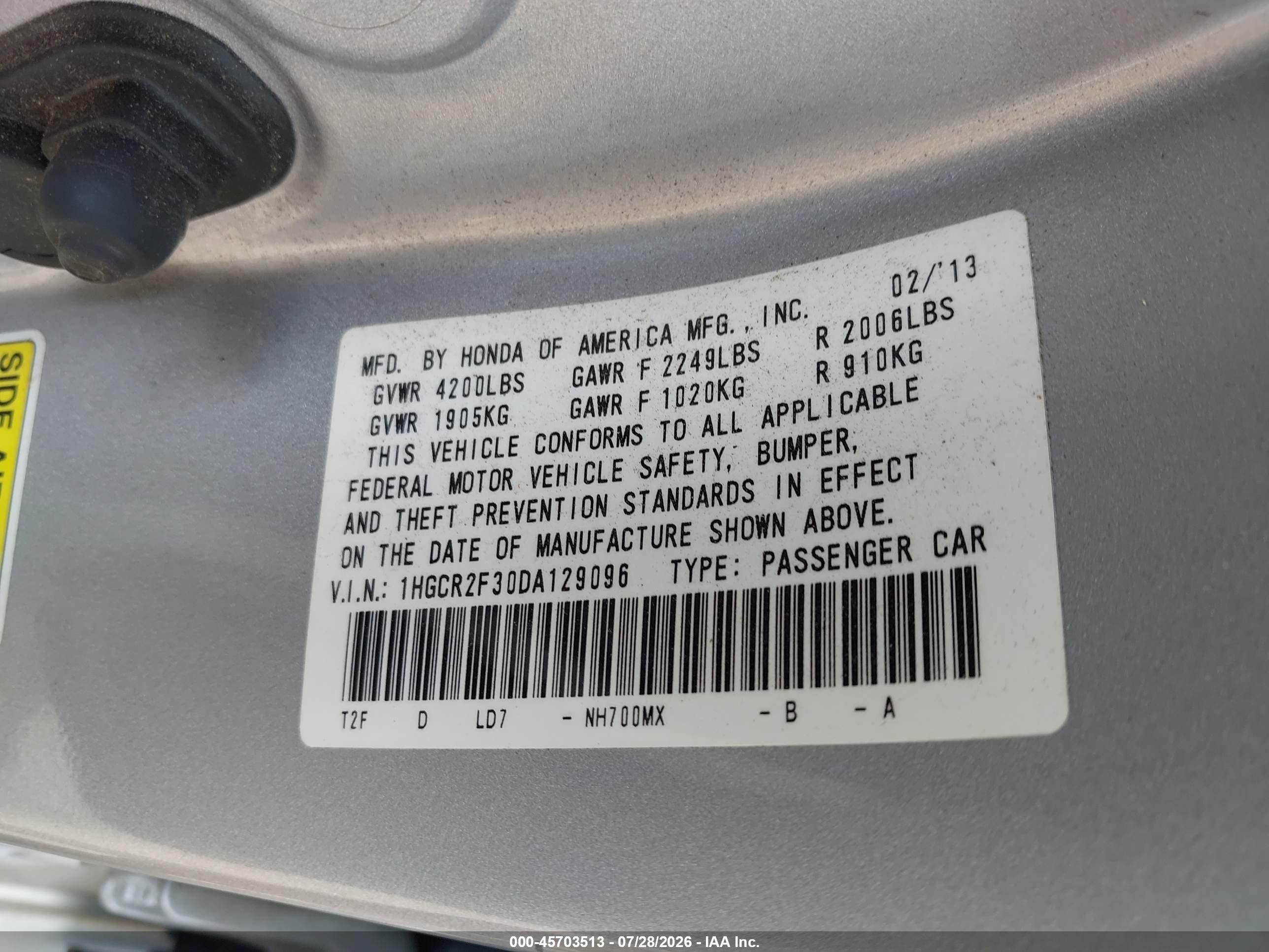 2013 Honda Accord Lx Silver vin: 1HGCR2F30DA129096