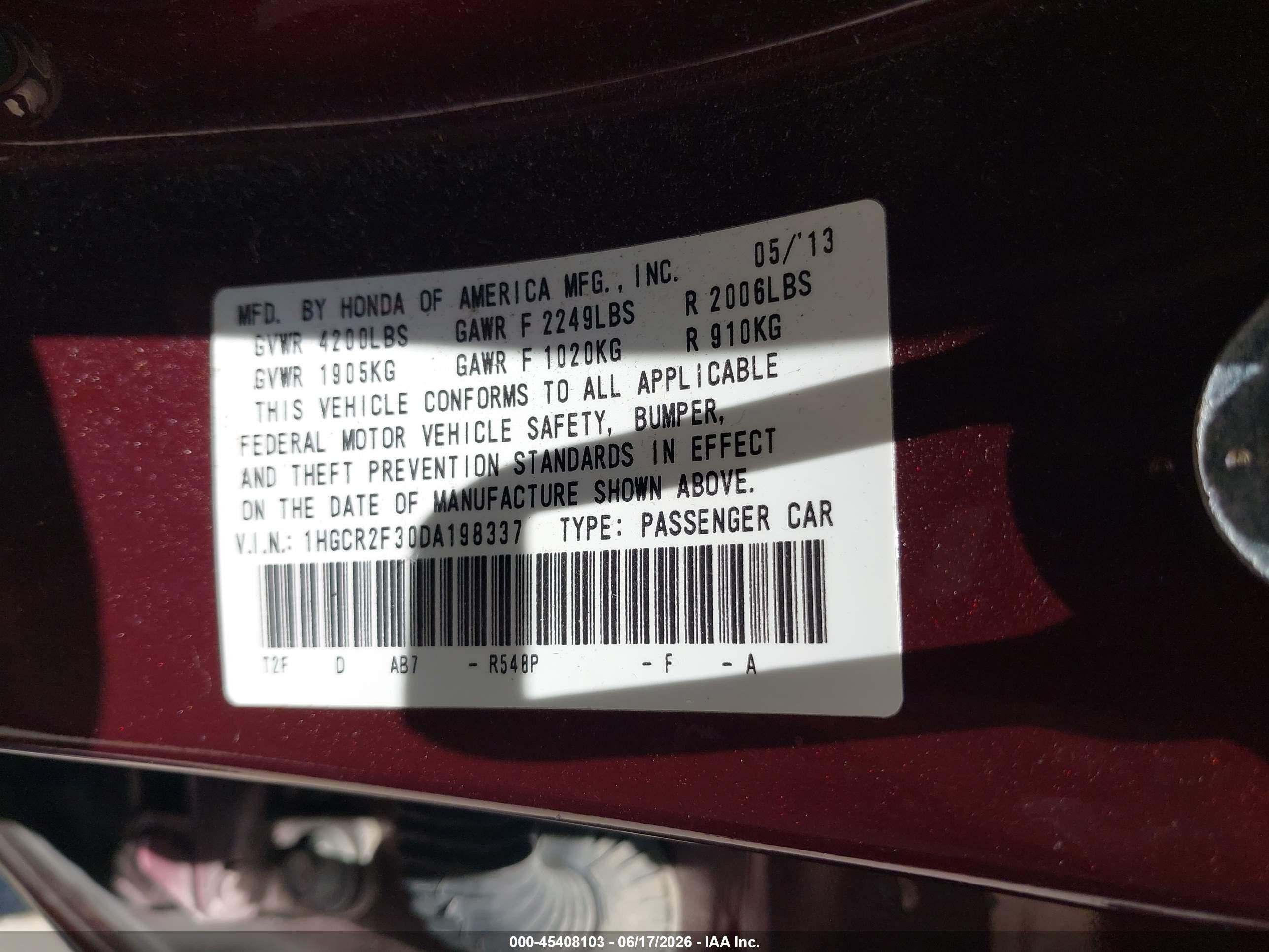 2013 Honda Accord Lx Maroon vin: 1HGCR2F30DA198337