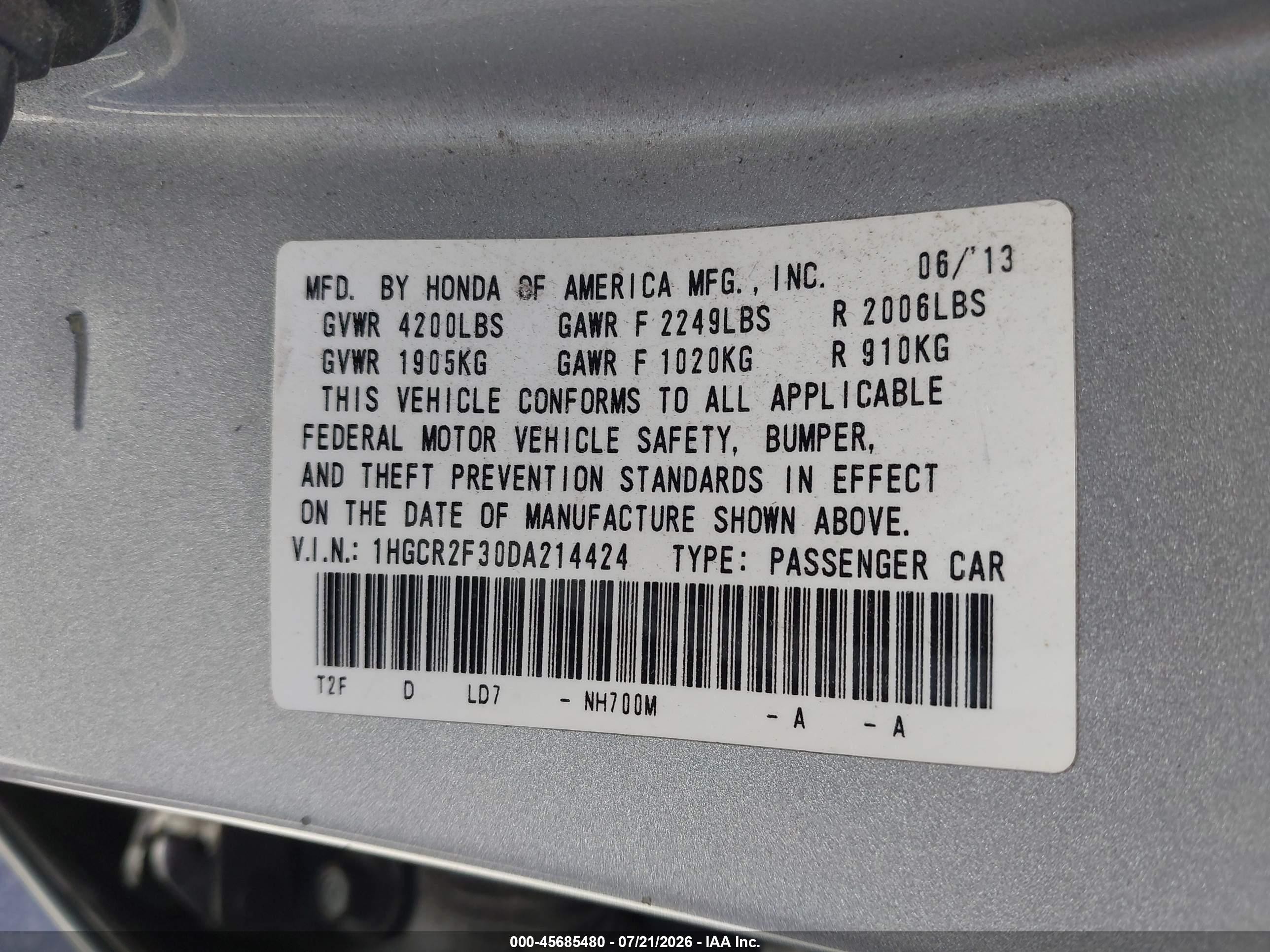 2013 Honda Accord Lx Silver vin: 1HGCR2F30DA214424