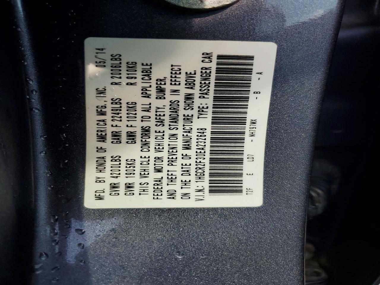 2014 Honda Accord Lx Gray vin: 1HGCR2F30EA232648