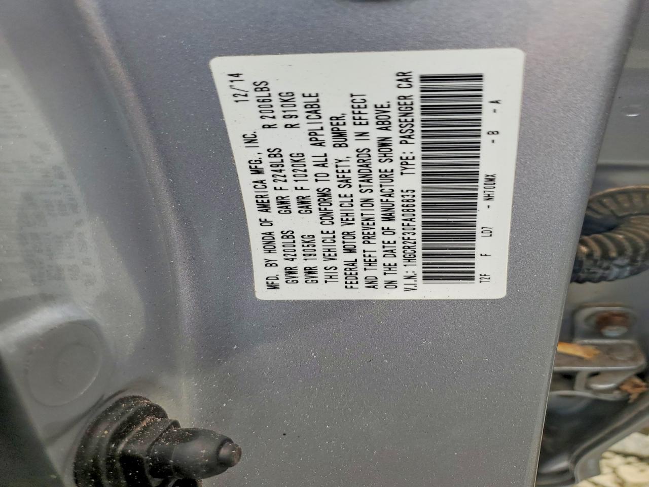 2015 Honda Accord Lx Серый vin: 1HGCR2F30FA086835