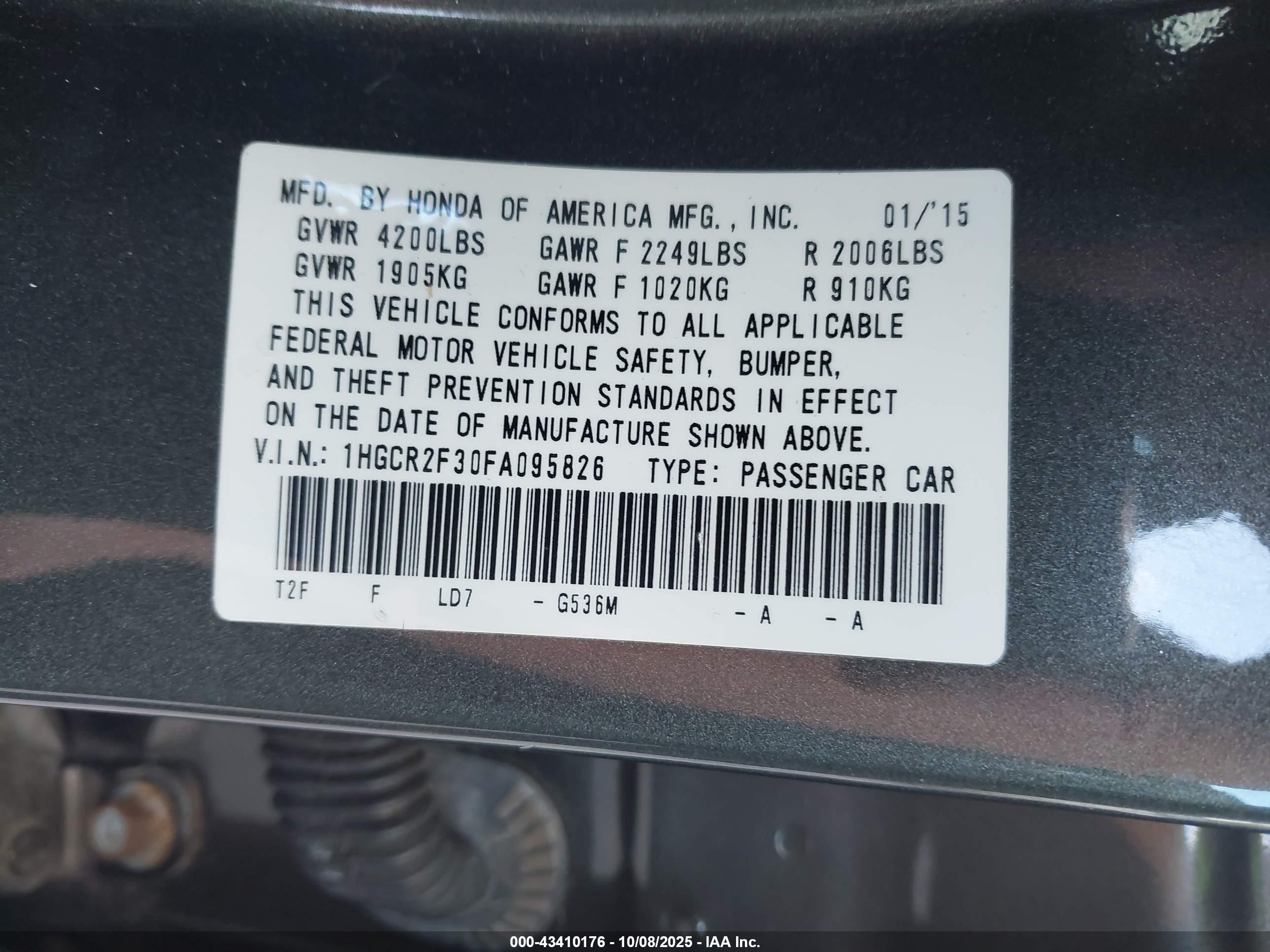 2015 Honda Accord Lx Серый vin: 1HGCR2F30FA095826