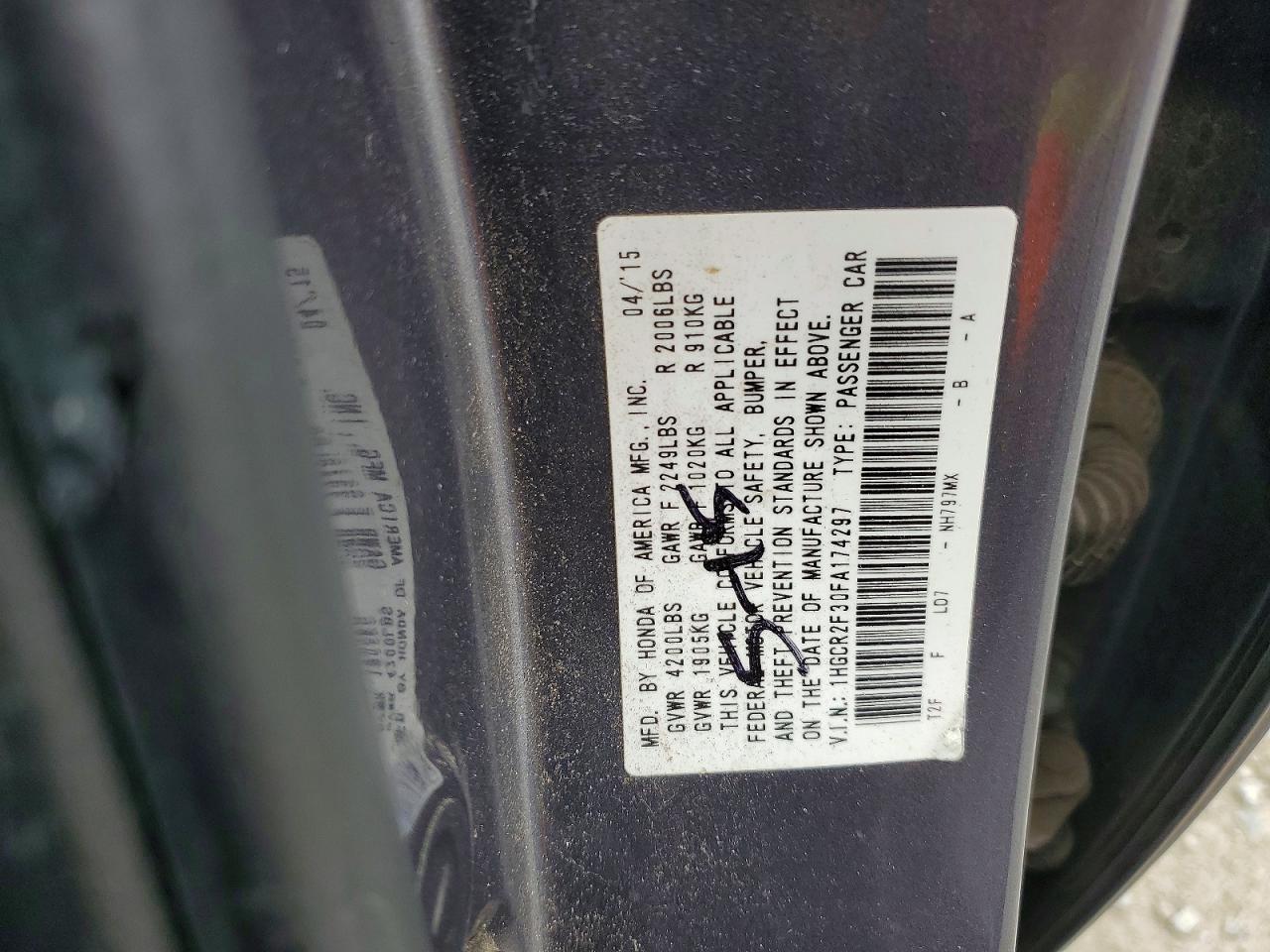 2015 Honda Accord Lx Gray vin: 1HGCR2F30FA174297
