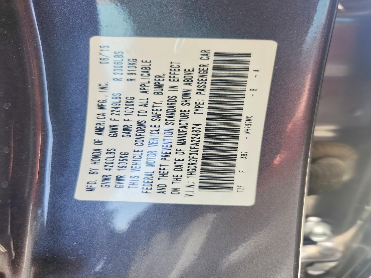 2015 Honda Accord Lx Gray vin: 1HGCR2F30FA224874