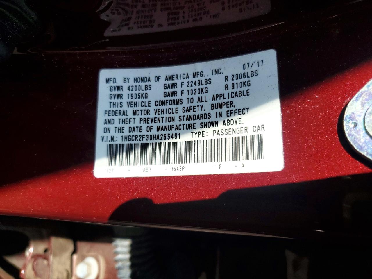 2017 Honda Accord Lx Burgundy vin: 1HGCR2F30HA265461