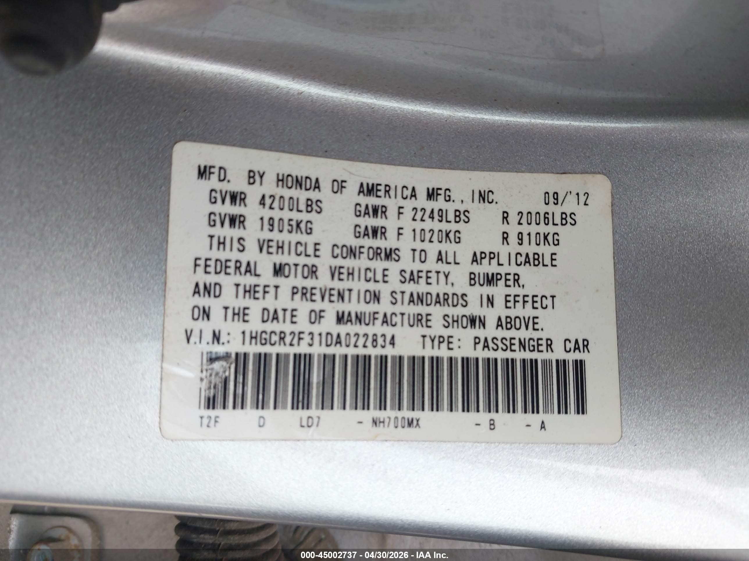 2013 Honda Accord Lx Silver vin: 1HGCR2F31DA022834