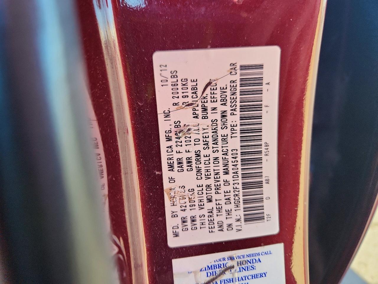 2013 Honda Accord Lx Burgundy vin: 1HGCR2F31DA045403