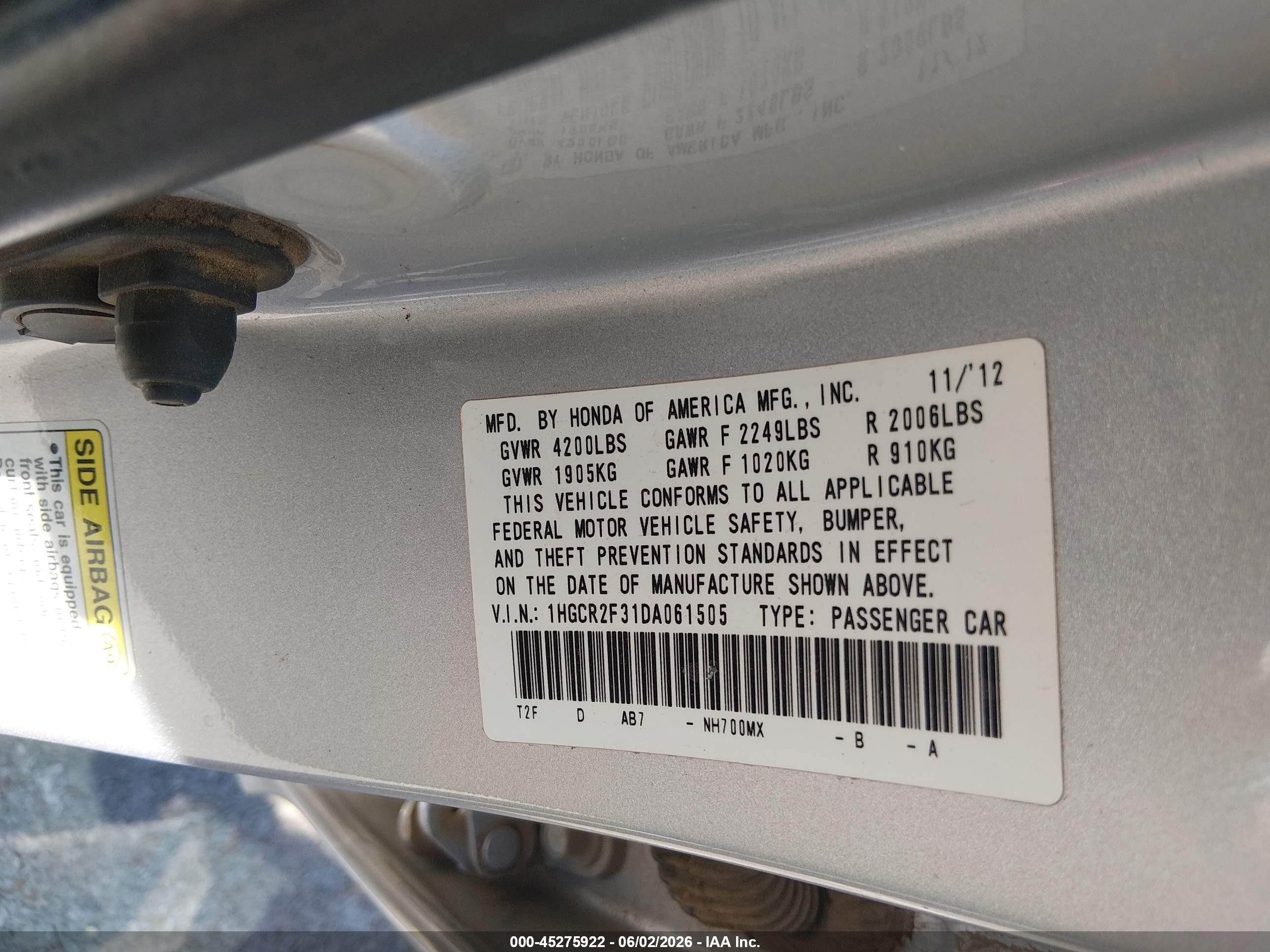 2013 Honda Accord Lx Silver vin: 1HGCR2F31DA061505